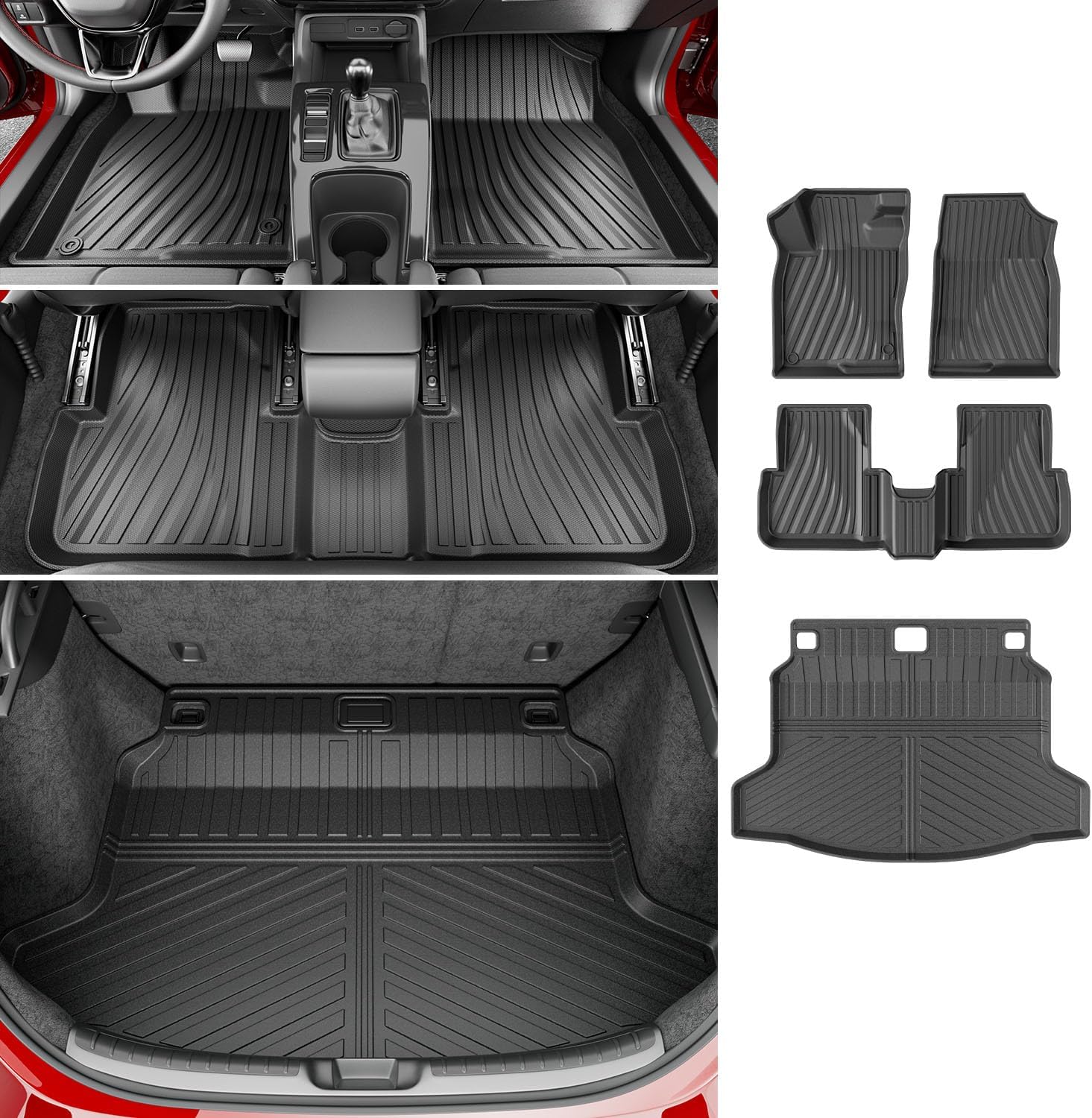 powoq Floor Mats Compatible with 2022-2026 Honda Civic Hatchback Cargo Mat Floor Liner Back Seat Protector TPE Replacement for 2022 2023 2024 2025 2026 Honda Civic Accessories (Trunk Mat+Floor mats)