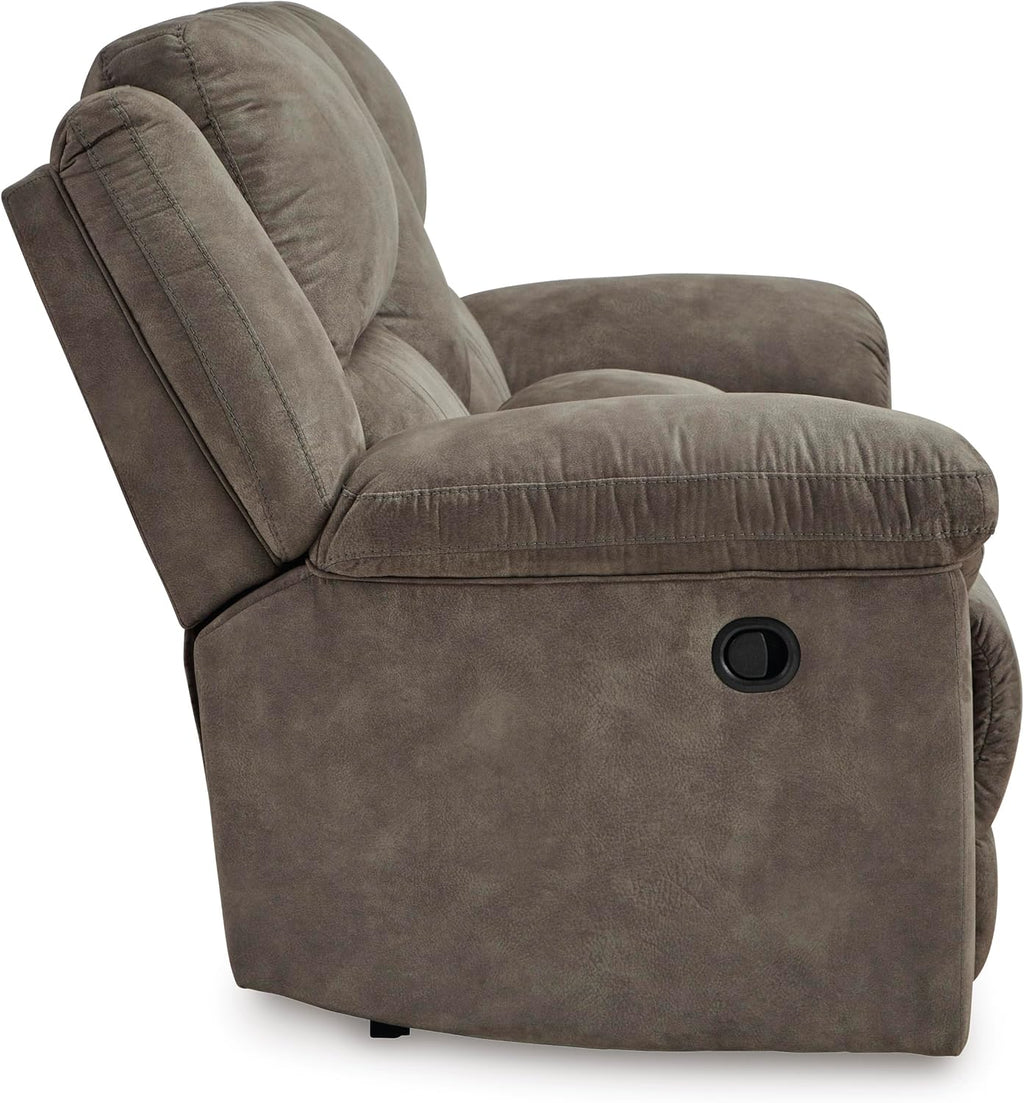 Signature Design by Ashley Laresview Contemporary Faux Leather Manual Double Reclining Loveseat with Console, Storage and Cup Holders, Gray