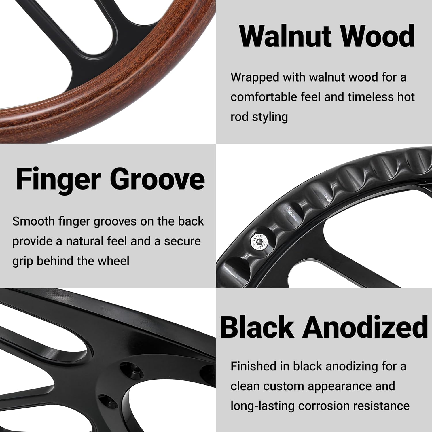 14'' Billet Half Wrap 9 Bolts Steering Wheel with 2'' Dish and Horn Button(Walnut Wood)