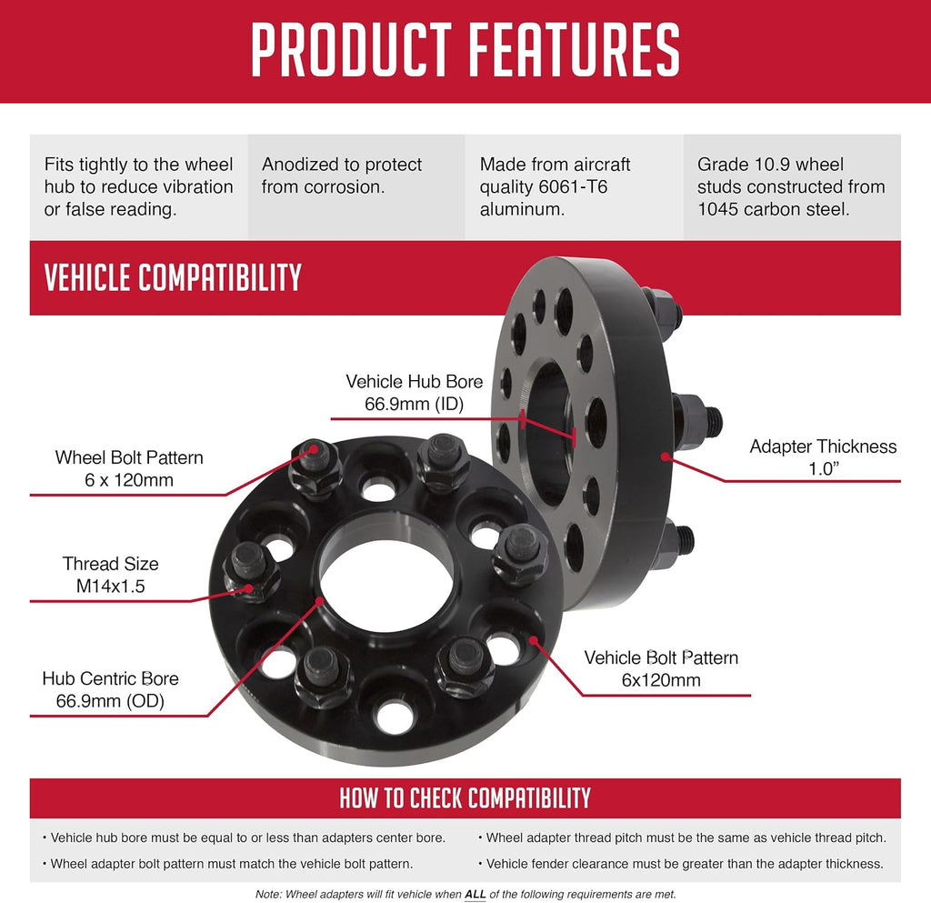 Wheel Accessories Parts 4 Pcs Hub Centric Wheel Spacers 6 on 120mm 6x120mm 1.00 Inch Thick 66.9mm Hub M14x1.5 14x1.5 Thread Stud Fits Chevrolet Blazer Colorado ｜ GMC Acadia Canyon