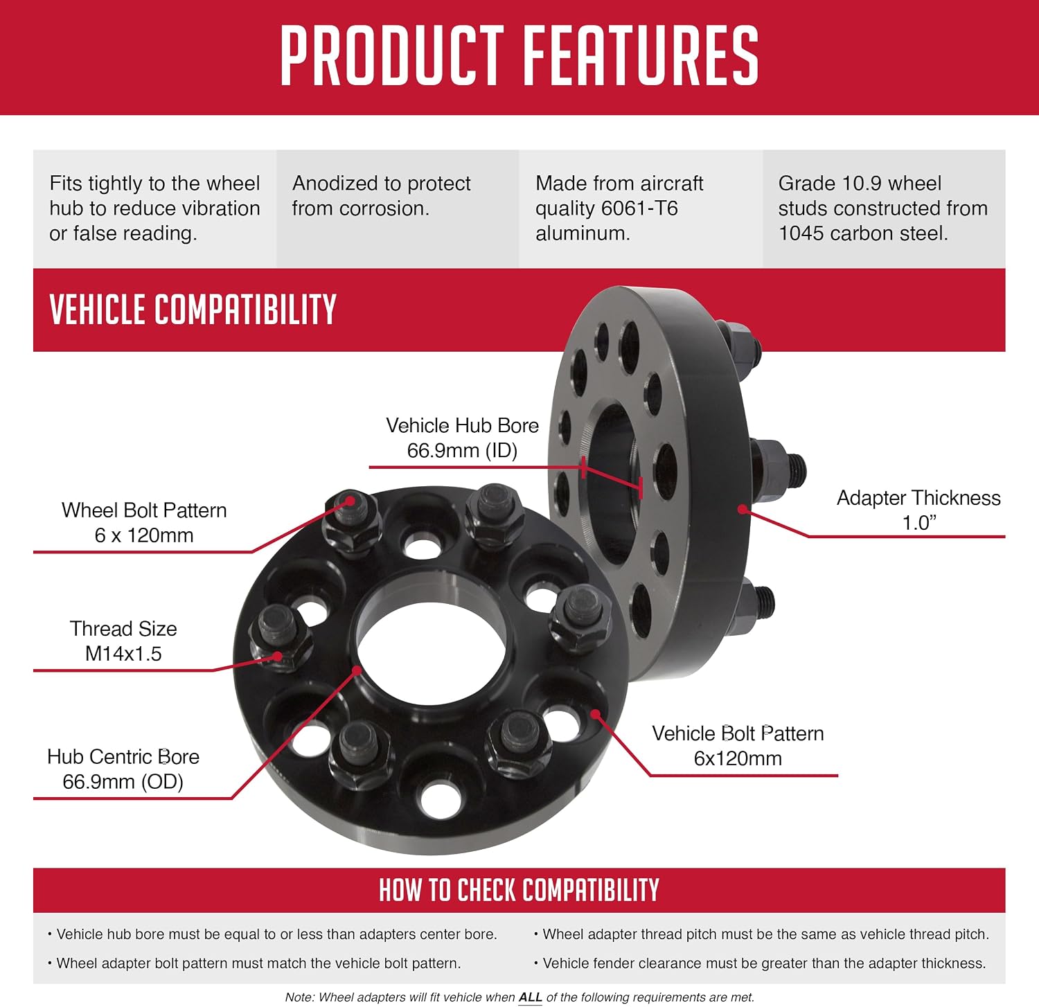 Wheel Accessories Parts 4 Pcs Hub Centric Wheel Spacers 6 on 120mm 6x120mm 1.00 Inch Thick 66.9mm Hub M14x1.5 14x1.5 Thread Stud Fits Chevrolet Blazer Colorado ｜ GMC Acadia Canyon