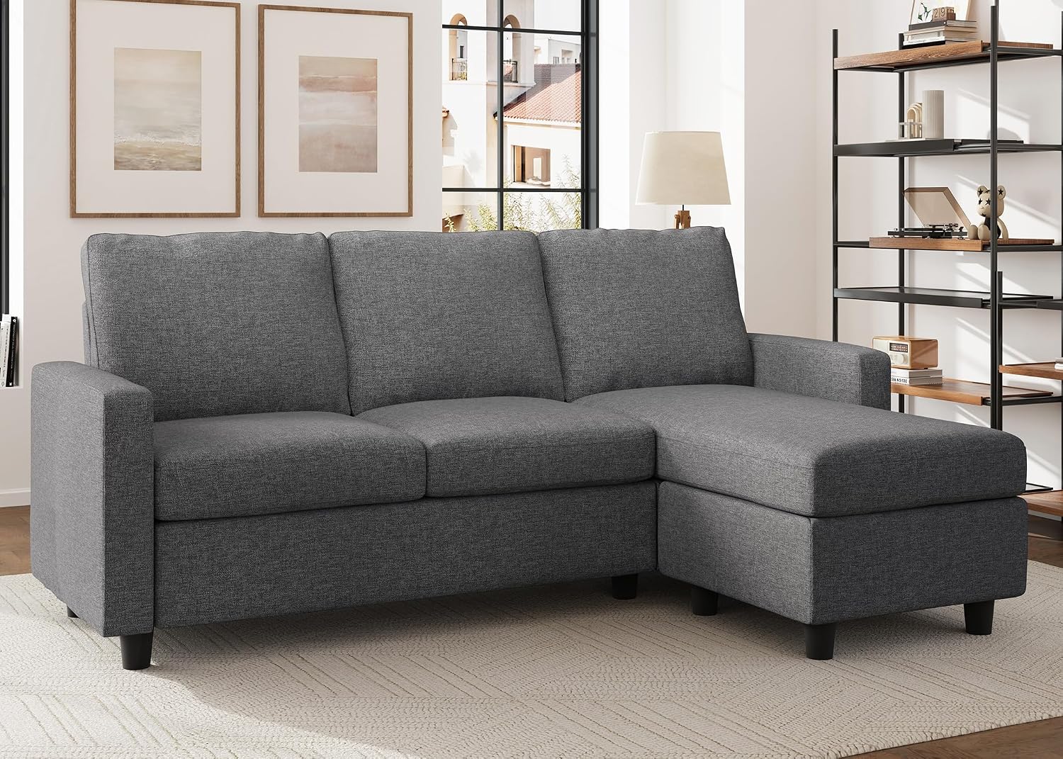 HONBAY Convertible Sectional Sofa, L Shaped Couch with Reversible Chaise, Sectional Couch for Small Space Apartment, Mid Grey