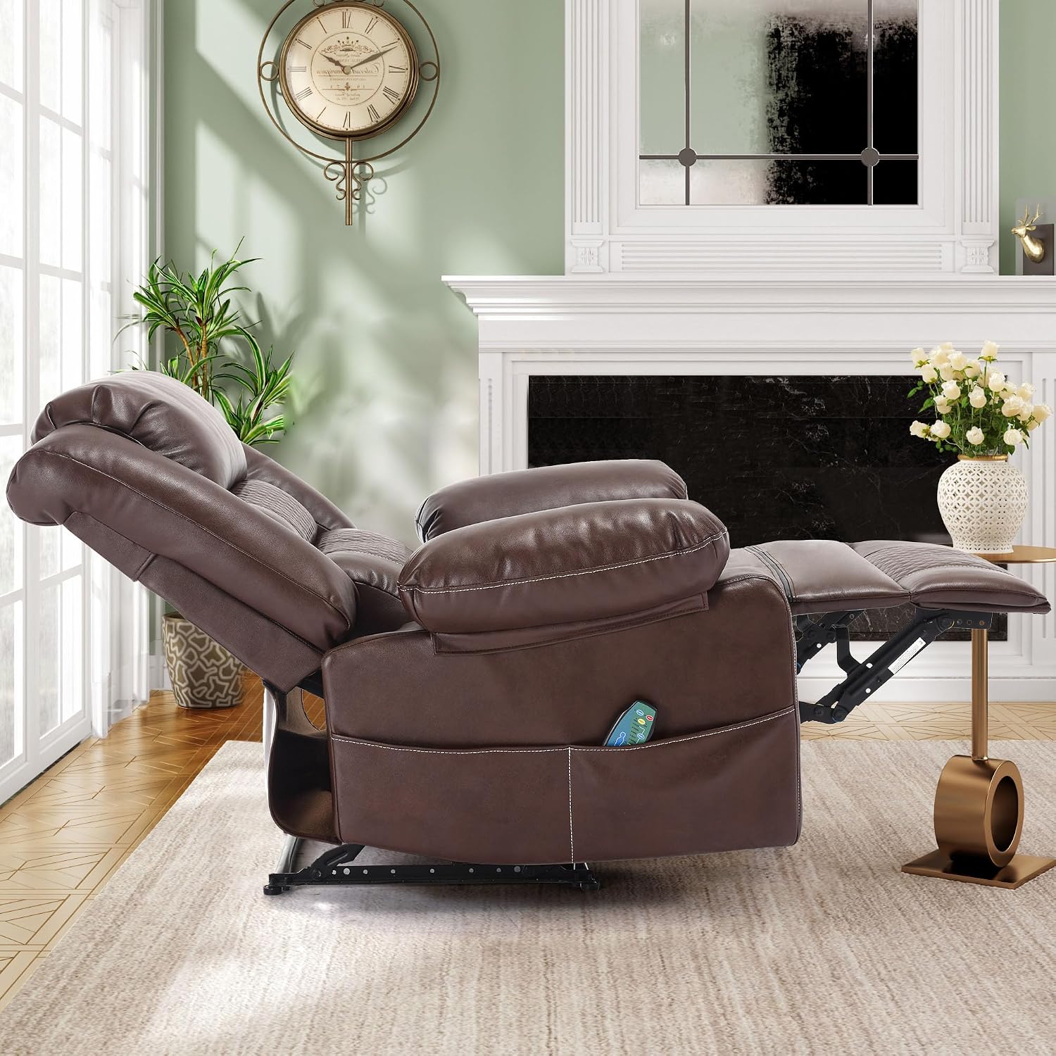 Massage Chair Recliner with Heat,Comfotable Lazy Boy Recliner Chair with 2 Side Pockets,Manual Recliners Chairs for Adults,Oversized Recliners Chairs for Big and Tall Man,Heavy Duty,PU Leather