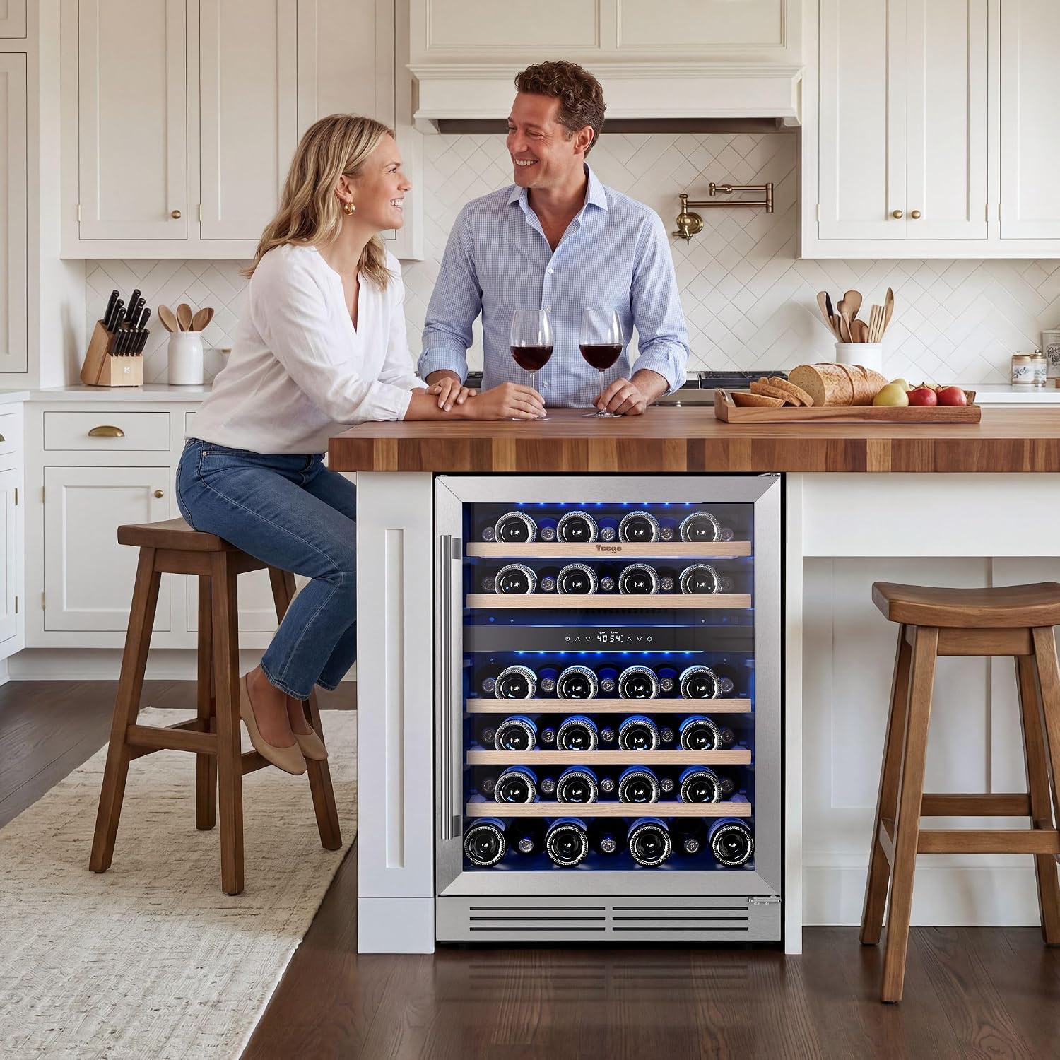 Yeego Wine Fridge Cooler - 24 Inch Dual Zone Wine Fridge Hold 52 Bottles, 40-65°F Wine Refrigerator Glass Door, Built in Fridge, Freestanding Adjustable Shelves Fridge for Beer Soda Drink Home Bar