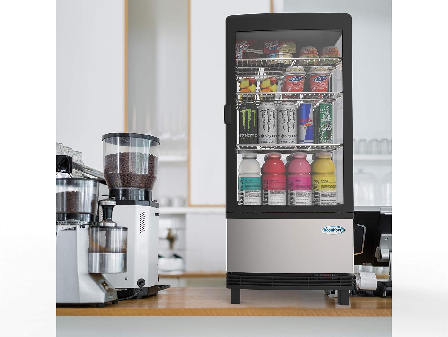 KoolMore Countertop Refrigerator Display Case Commercial Beverage Cooler with LED lighting - 3 cu. ft Capacity, Stainless Steel (CDCU-3C-SS)