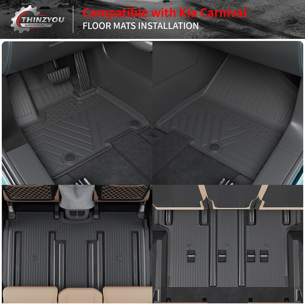 Floor Mats Compatible with 2022-2025 2026 Kia Carnival 8 Seater MPV No Hybrid&Prestige Trunk Liner Cargo Liner Cargo Mat 2024 Carnival Accessories (Floor Mats+Trunk Mat+Backrest Mats)
