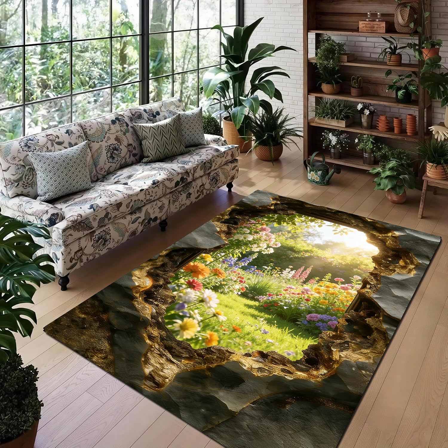 N,71'*106',3D Optical Illusion Rug for Bedroom, Area Rugs 8x10 for Living Room, 5x7 Floral Area Rugs Rugs, Non-Slip Cool 3D Rugs with Colorful Vortex Carpet for Livingroom Gameroom Home Decor