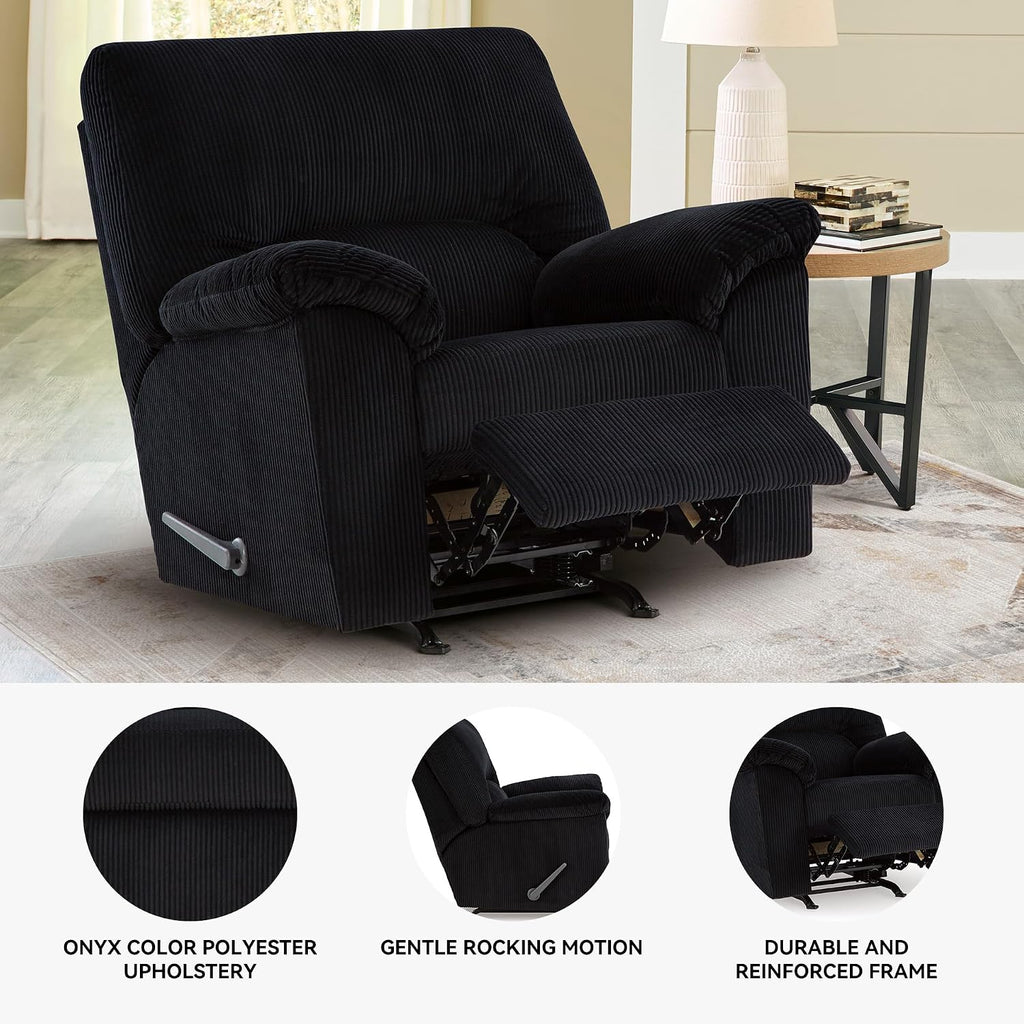 Signature Design by Ashley SimpleJoy Casual Manual Rocker Recliner with Pillow-Top Arms, Black