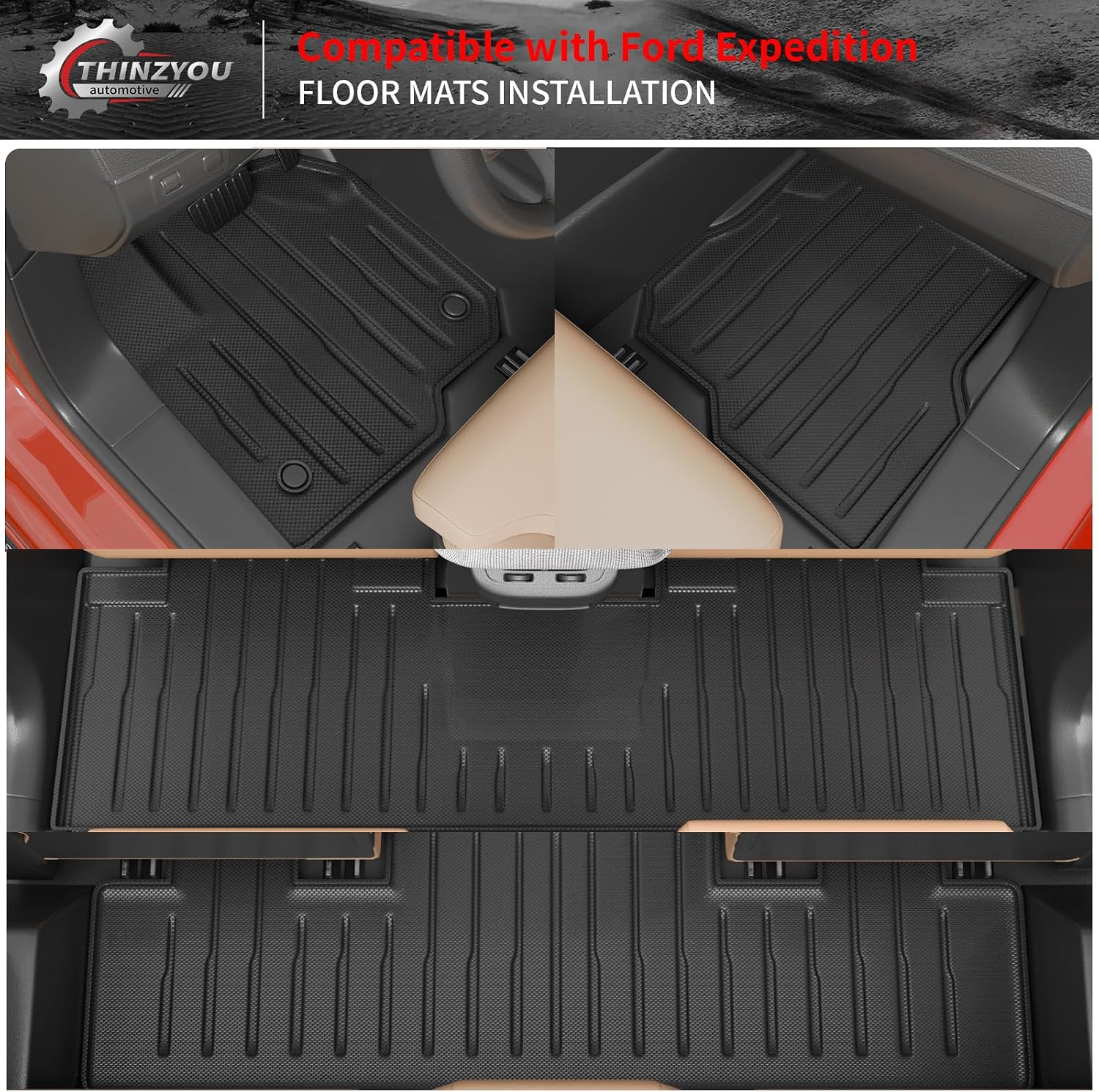 Floor Mats Compatible with 2018-2024 Ford Expedition (Not for Max Models) Cargo Mat Cargo Liner TPE 2023 Expedition 7 Seats Accessories (Trunk Mat+Backrest Mats+Floor Mats)