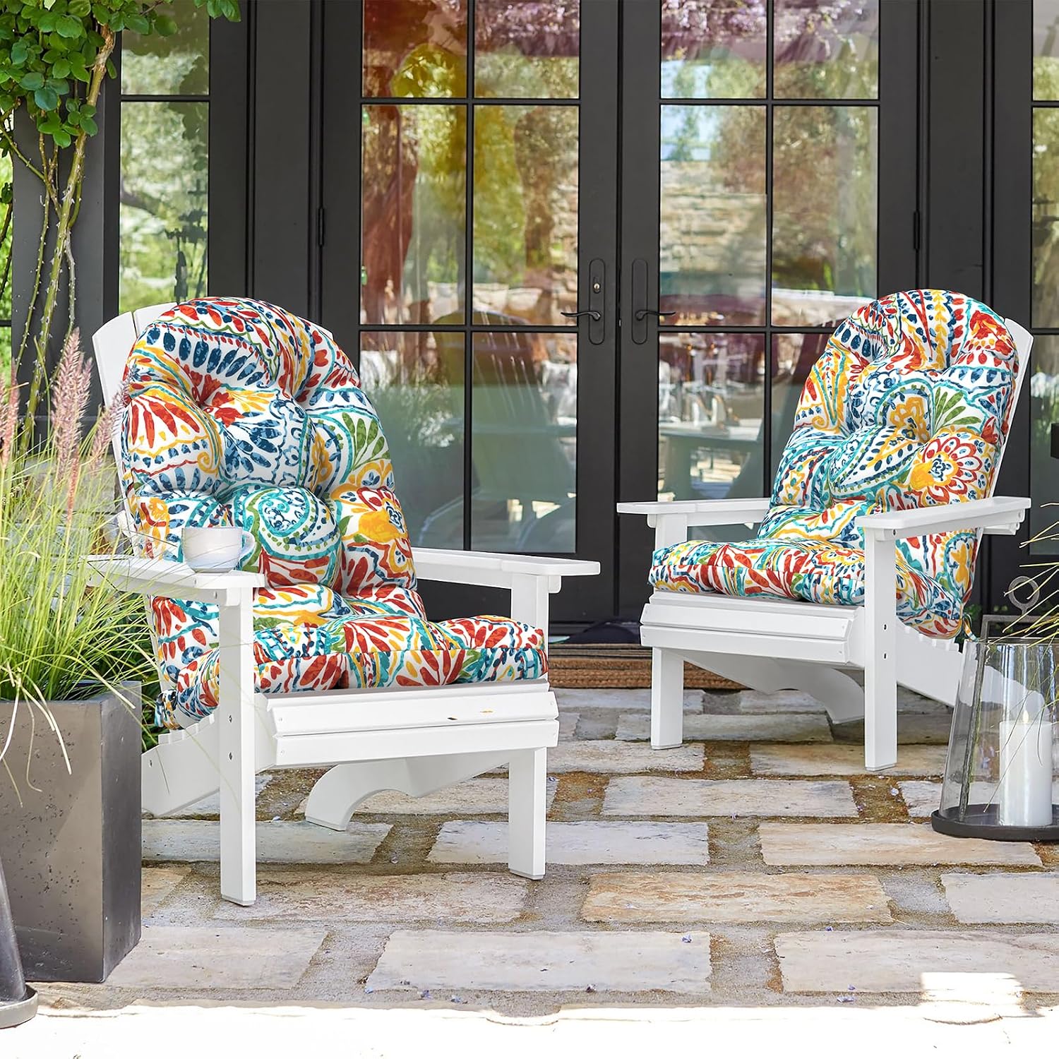 Indoor/Outdoor Adirondack Chair Cushions 44 x 19 x 4 Inch, Tufted Outdoor Rocking Chair Cushion, Anti-Slip High Back Patio Chair Cushions, Set of 2, Paisley Multi