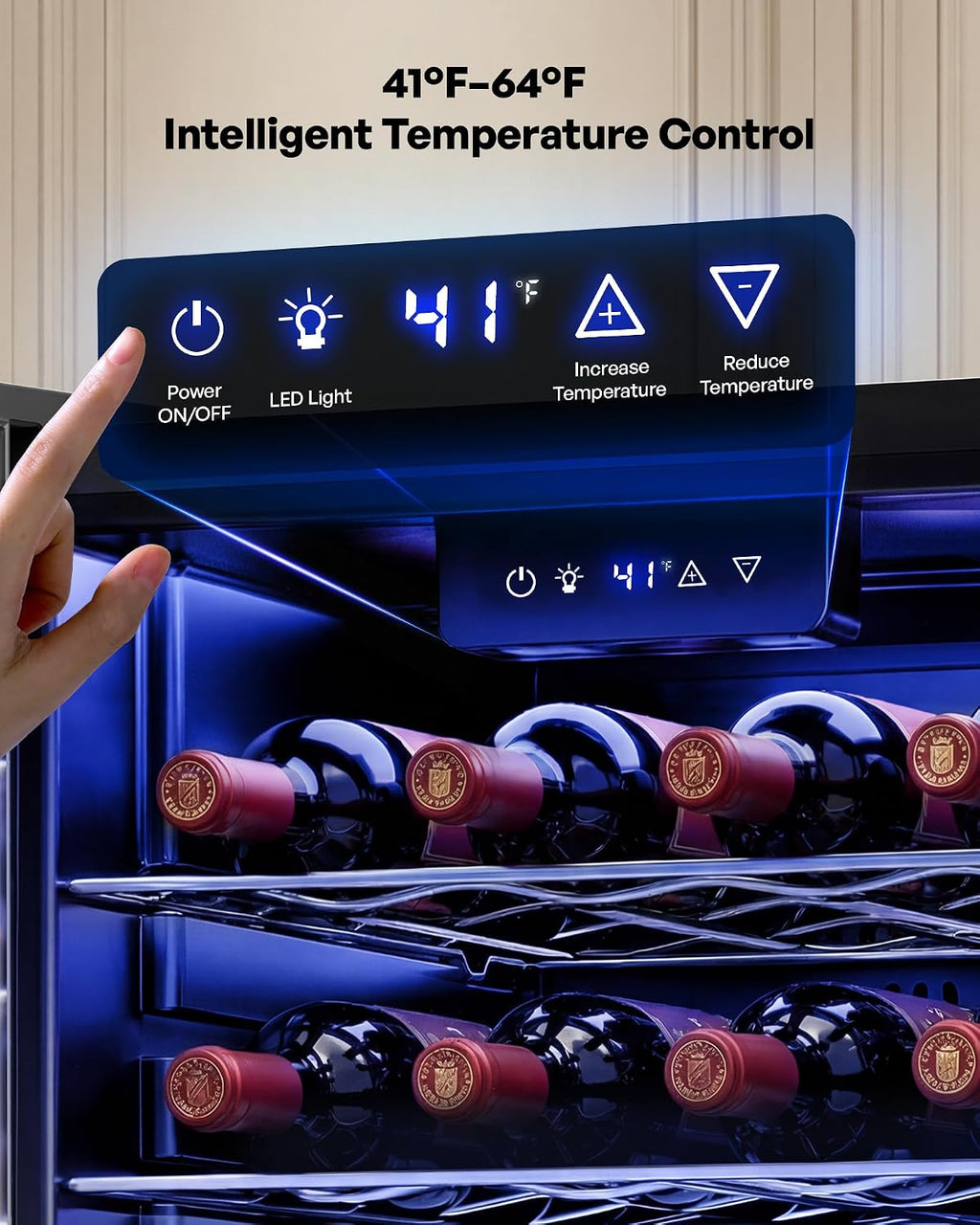 Icyglee 25 Bottle Compressor Wine Cooler Refrigerator, Freestanding Wine Cellar, 41-64°F Adjustable Temperature, Double-layer Glass Door, for Home Bar, Red and White Wine, Silver