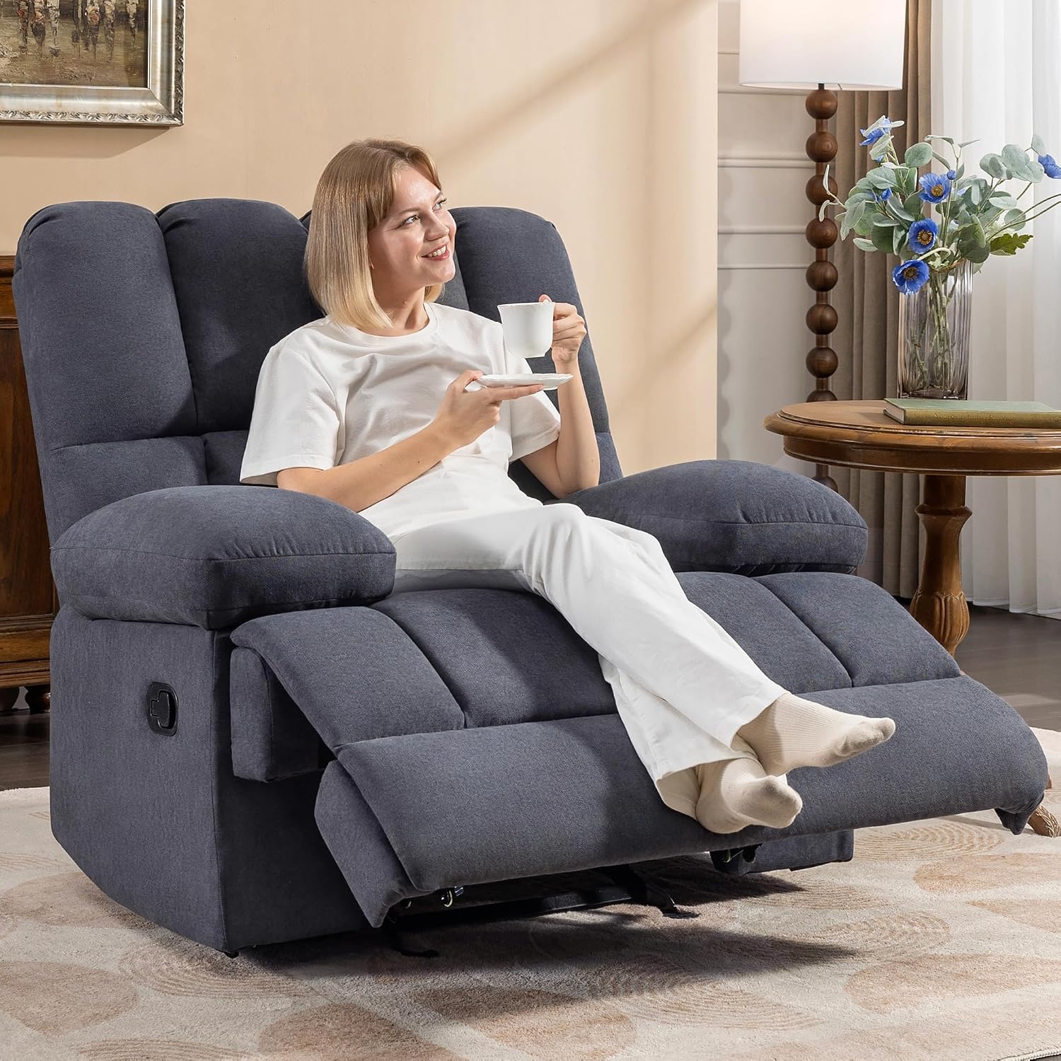 WILLOVE Oversized Rocker Recliner Chair Rocking Recliners Overstuffed Soft Big Man Manual Recliner Extra Large Living Room Chair 350 LBS Capacity, Grey, XL