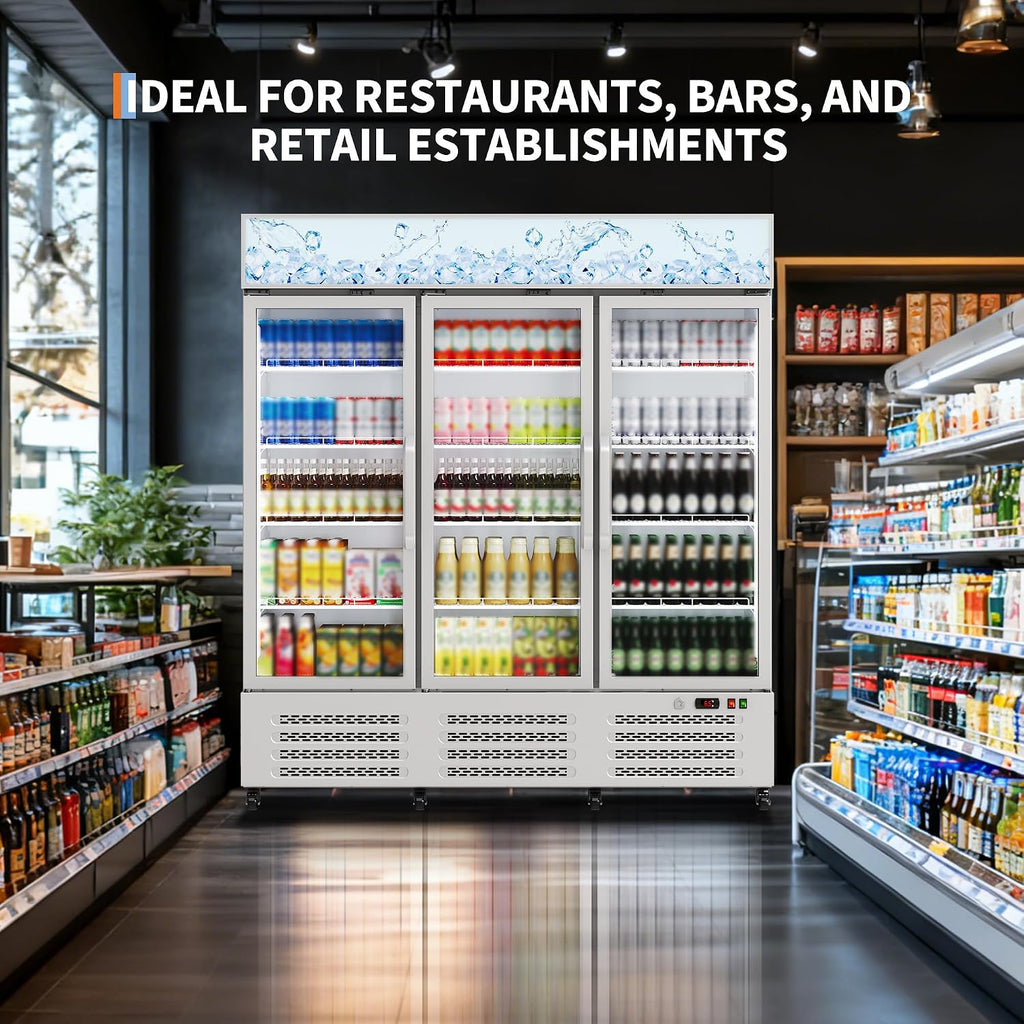 Garvee Commercial Beverage Refrigerator, 38.9 Cu.Ft. 3 Glass Door Display Refrigerator with 360° Circulation Cooling, Frost-Free, Soft LED Light, Adjustable Shelves Beverage Refrigerator Cooler