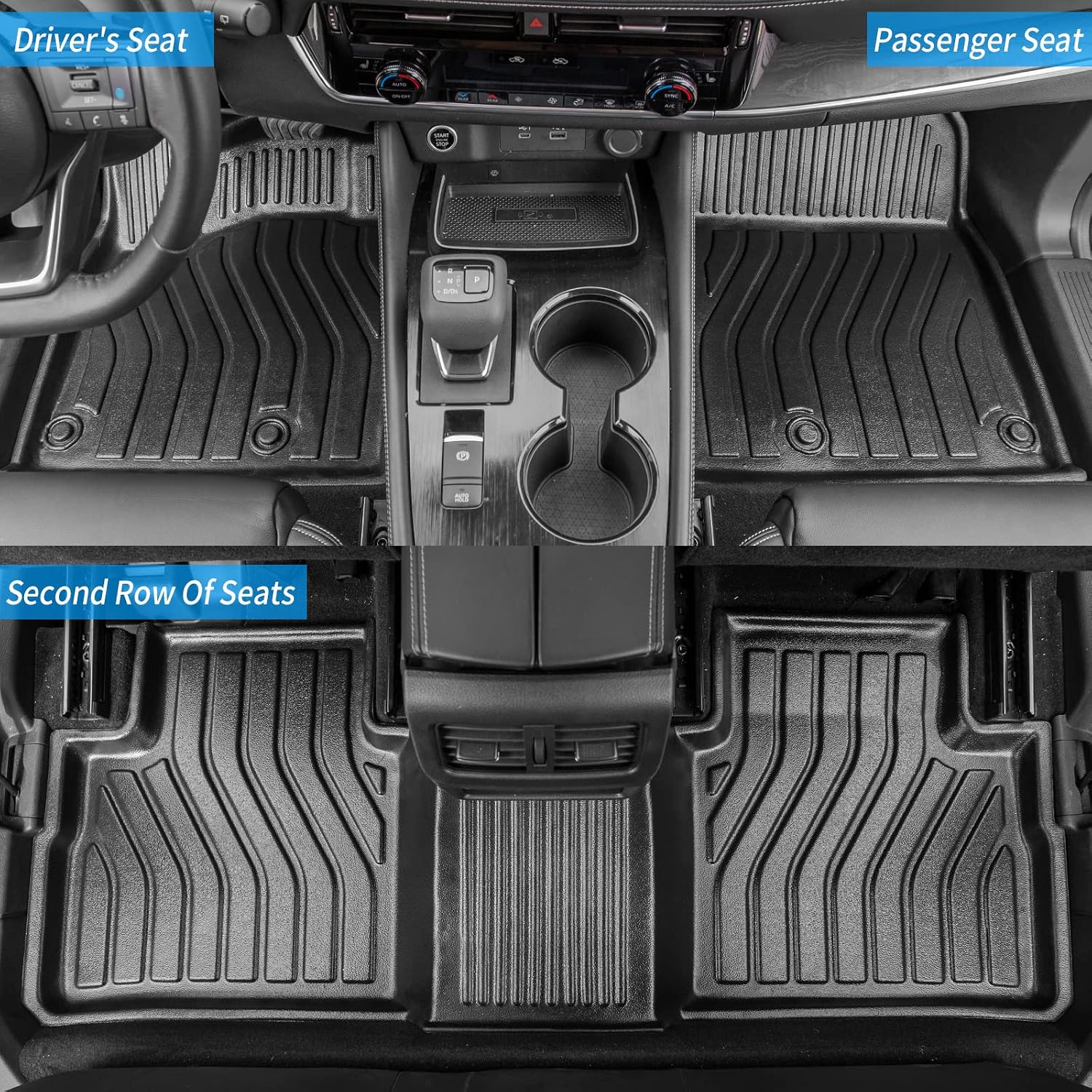 Bomely Floor Mats Compatible with 2021-2025 2026 Nissan Rogue Trunk Mat Cargo Liner TPE All Weather Back Seat Cover Protector 2024 Rogue Accessories (Rear Trunk Mat+Backrest Mats+Floor Mats)