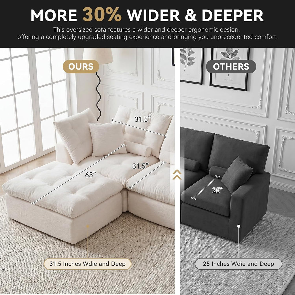 142' Cloud Sectional Couches U-Shaped Modular Boneless Chenille Sofa Couches with Deep Seat Ottoman and Side Pockets, Module Combination for Living Room 4 Seater