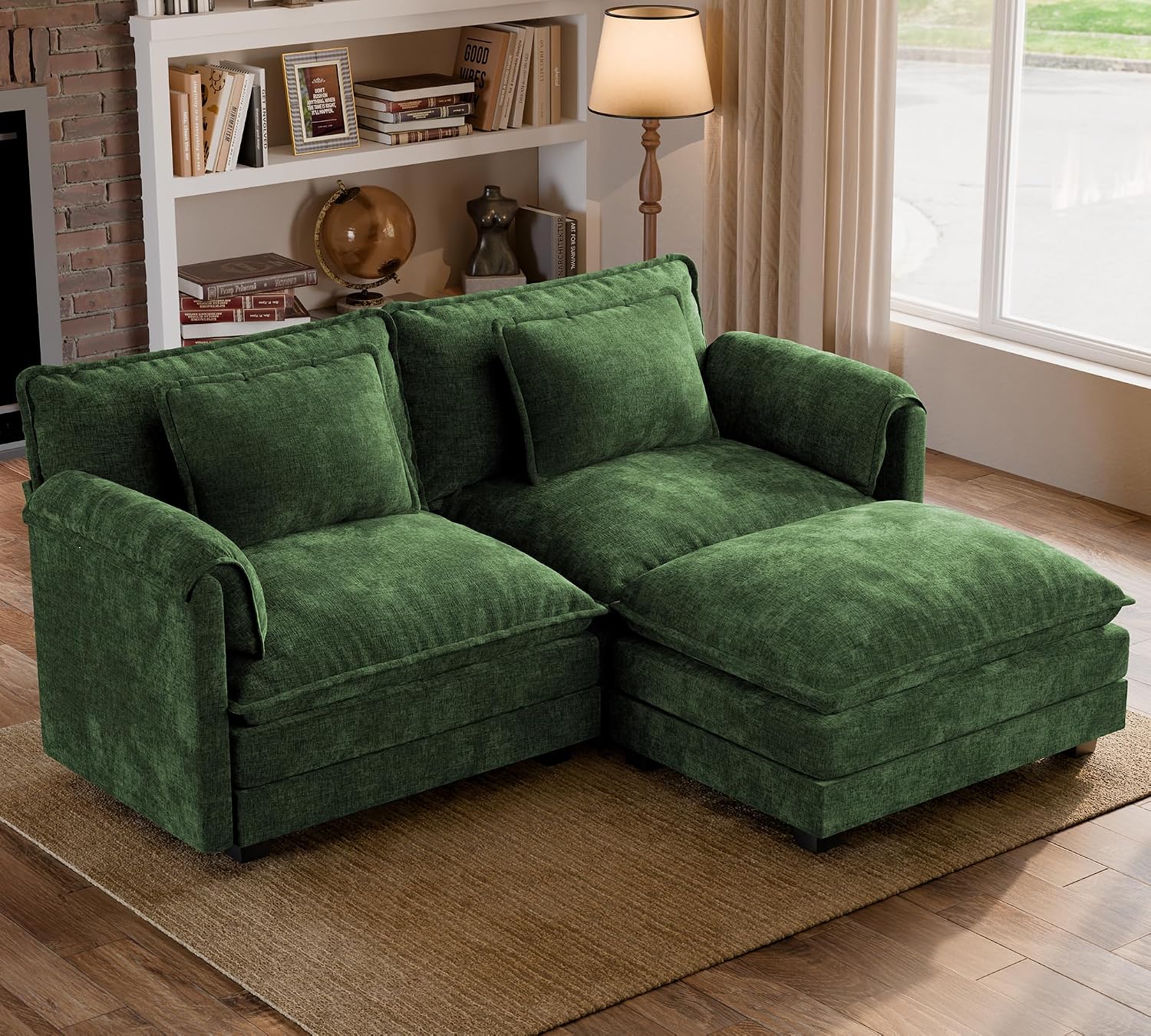 ELUCHANG Oversized 79' Modular Sectional Sofa, Comfy Cloud Couch for Living Room, L-Shaped Sofa with Ottoman, Apartment Couch, DIY Combination - Chenille Green
