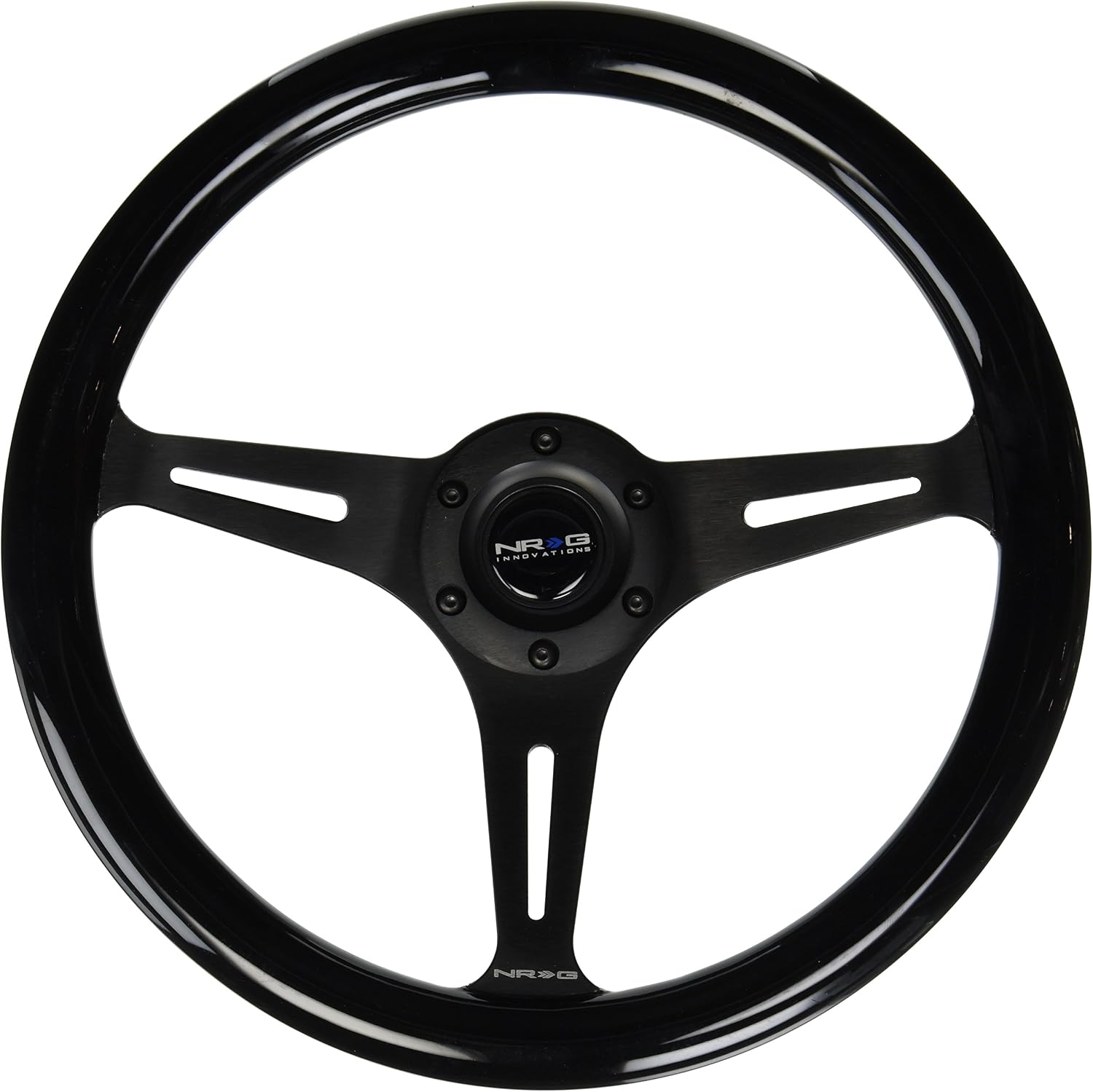 NRG Innovations NRG-ST-015BK-BK Steering Wheel - 350mm - 25mm Deep Configuration, Classic Wood Grain Wheel 3 Black Spokes- Black Paint Grip