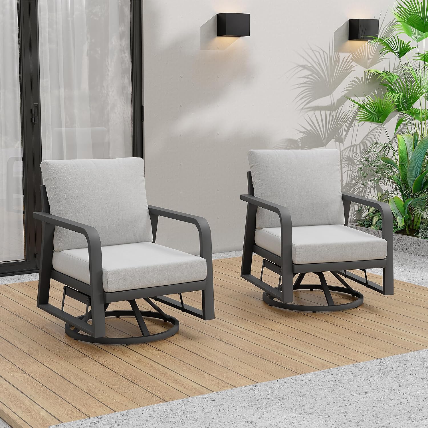 SUGOLD Aluminum Outdoor Swivel Rocking Chairs 2 Piece Set，Swivel Patio Chairs for Porch Deck Balcony Garden (Dark Grey)
