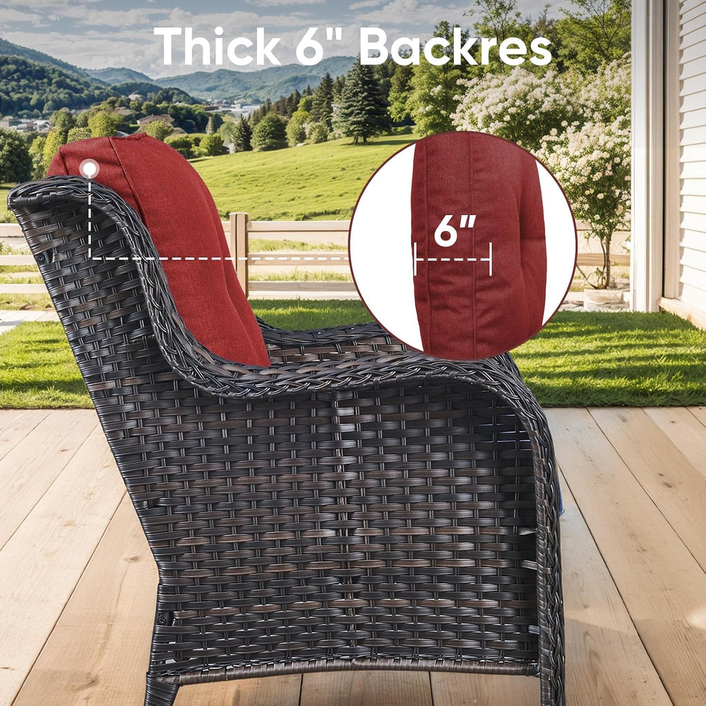Outdoor Chair Cushions 3 Packs - Outside High Back Thick Water-Resistant Cushion 22x24 with Zipper Cover for Patio Glider Rocking Chairs Loveseat Couch – Red/Buckle