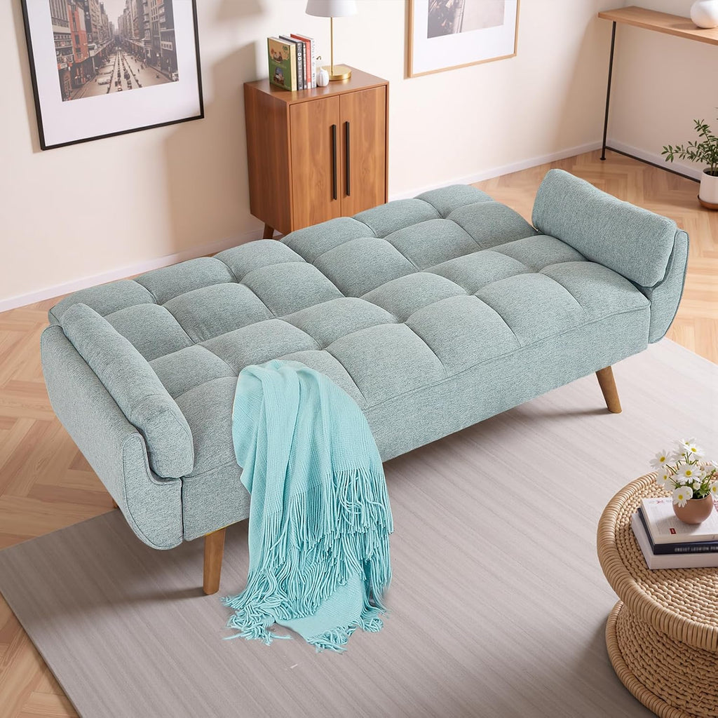 73.9' Futon Couch Bed for Office& Apartment, Convertible Futon Sofa Bed, Comfy Love Seat Sleeper with Adjustable Backrest, Small Couches for Small Spaces, Living Room, Bedroom (Light Grey)