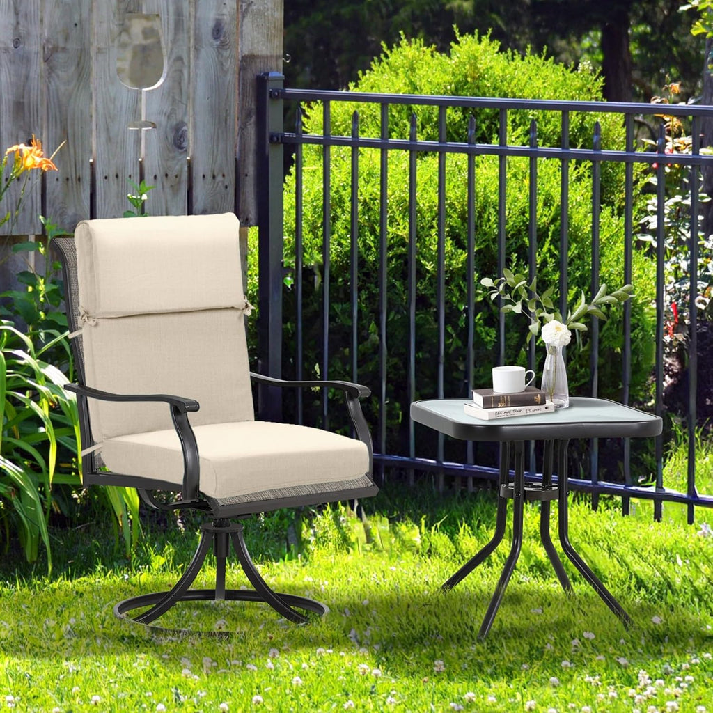 BPS 20 x 20 Inch Outdoor Rocking Chair Cushion Set of 4, Fade-Resistant and Water-Resistant Olefin Fabric Patio Chair Cushions with Removable Cover and Straps for Outdoor/Indoor Swivel, Dining Chairs
