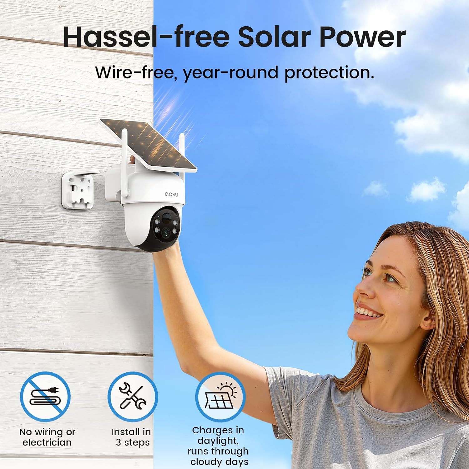 aosu D1 Classic 8-Cam Wireless Outdoor Security System, Solar Powered, 3K FullColor Night Vision, 360° PTZ, Smart AI Tracking, Local 32GB (Up to 16TB), One App Control, No Subscription Required