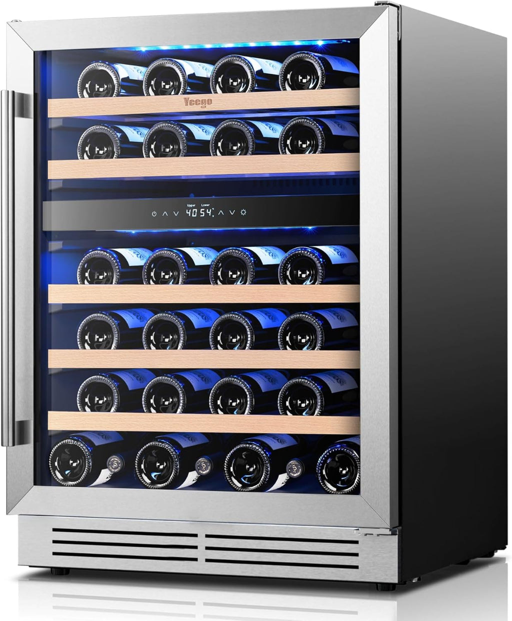 Yeego Wine Fridge Cooler - 24 Inch Dual Zone Wine Fridge Hold 52 Bottles, 40-65°F Wine Refrigerator Glass Door, Built in Fridge, Freestanding Adjustable Shelves Fridge for Beer Soda Drink Home Bar