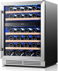 Yeego Wine Fridge Cooler - 24 Inch Dual Zone Wine Fridge Hold 52 Bottles, 40-65°F Wine Refrigerator Glass Door, Built in Fridge, Freestanding Adjustable Shelves Fridge for Beer Soda Drink Home Bar