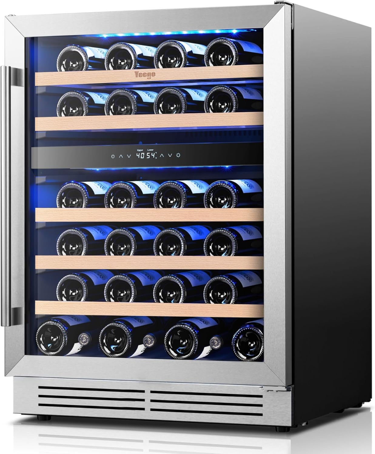 Yeego Wine Fridge Cooler - 24 Inch Dual Zone Wine Fridge Hold 52 Bottles, 40-65°F Wine Refrigerator Glass Door, Built in Fridge, Freestanding Adjustable Shelves Fridge for Beer Soda Drink Home Bar