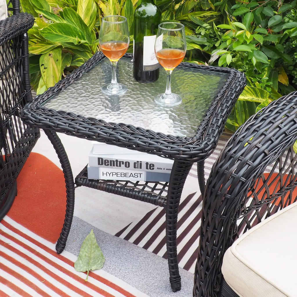 Skypatio Outdoor Wicker Rocking Chairs Set of 2 and Coffee Table, 3 Pieces Patio Bistro Furniture Set with Comfortable Cushions for Balcony, Porch, Backyard, Deck(Red)