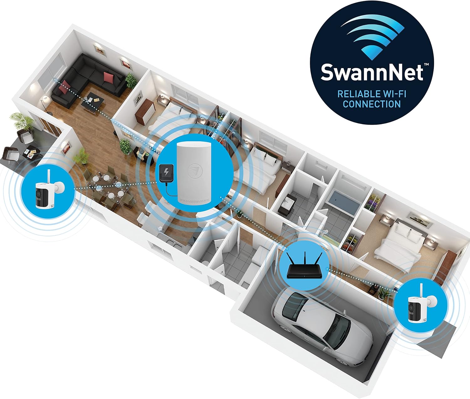 Swann AllSecure600™ 3 Camera 8 Channel 2K Wire-Free HD Wireless NVR Security System