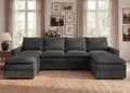 HONBAY 127.2 Inch Corduroy Cloud Modular Sectional Sofa with Chaise, Deep Seat U-Shaped Couch with Storage for Living Room, Apartment, Small Space,Dark Grey