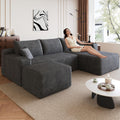 95' Modular Sectional Sofa with Ottoman, Modern Corduroy Cloud Couch Deep Seat, Boneless Couch Upholstered 3-Seater U-Shaped Sofa for Living Room, No Assembly (Dark Gray,Right-Facing Chaise)