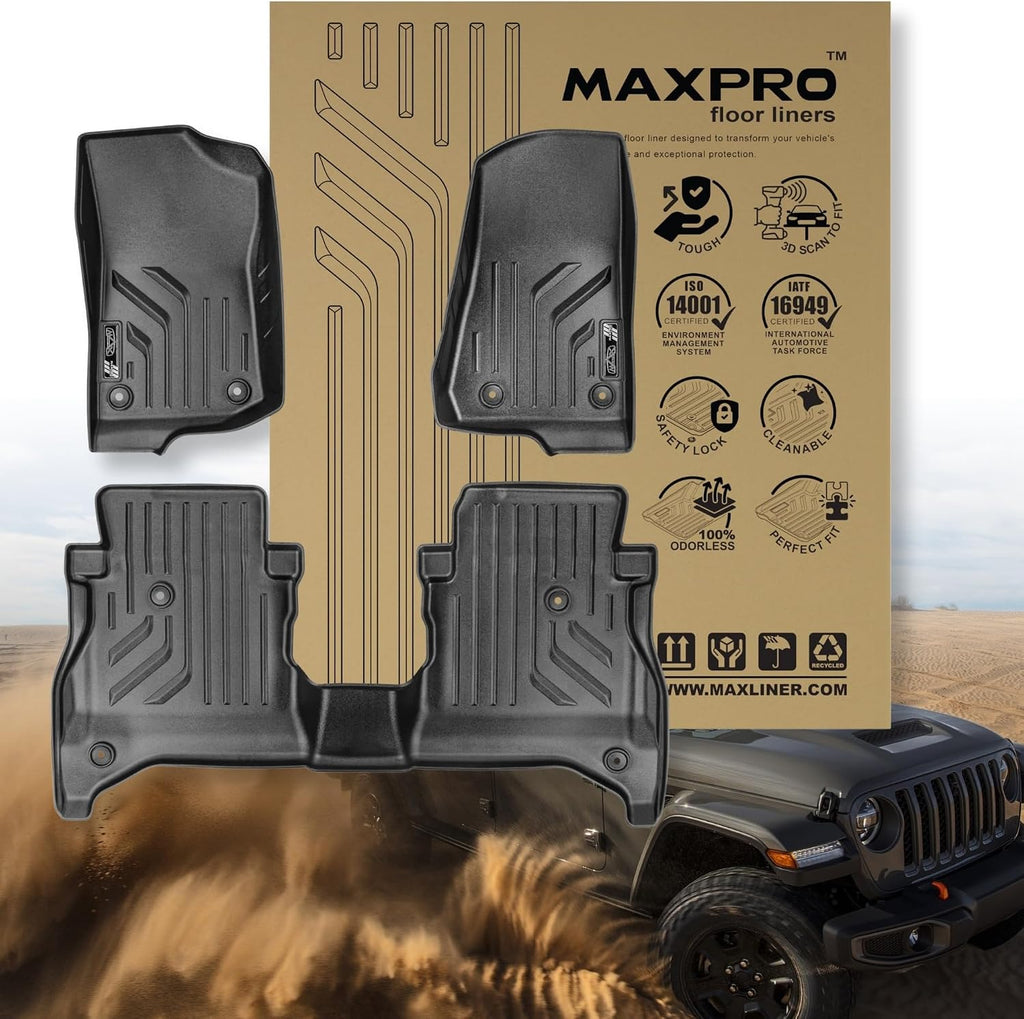 Premium MAXPRO Jeep Gladiator Accessories Car Mats Full Set 2020-2026 with Tool Box, Custom TPE Automotive Floor Mats Alternative to Rubber Floor Mats for Car, Truck Car Floor Liners Jeep Floor Mats