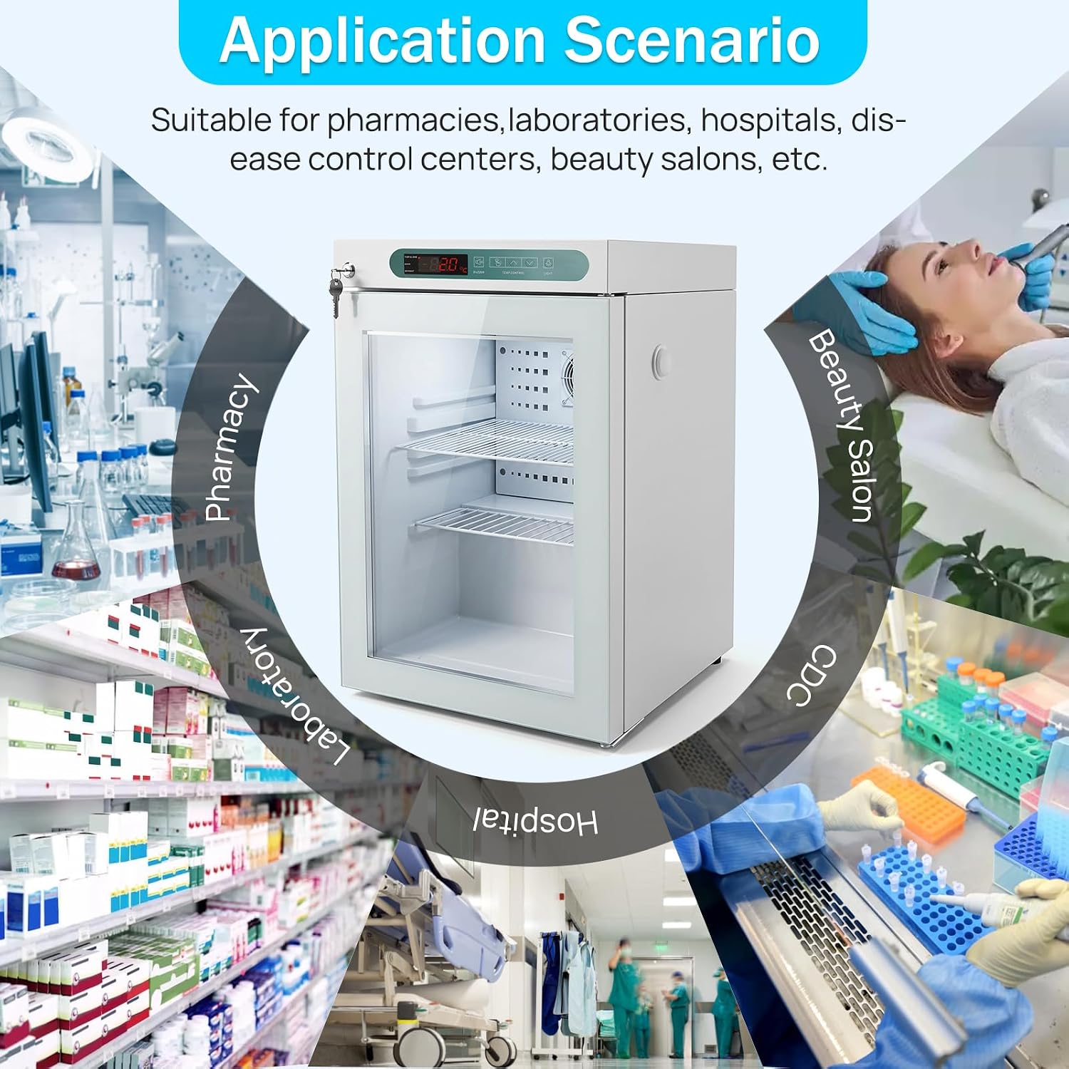 Lab Refrigerator, 2-8℃, 55L/1.9Cu.Ft, LED Lighting Pharmacy Fridge, Small Medical Refrigerator, Digital Thermostat, Designed for Pharmacy, Medicine, Vaccine Storage