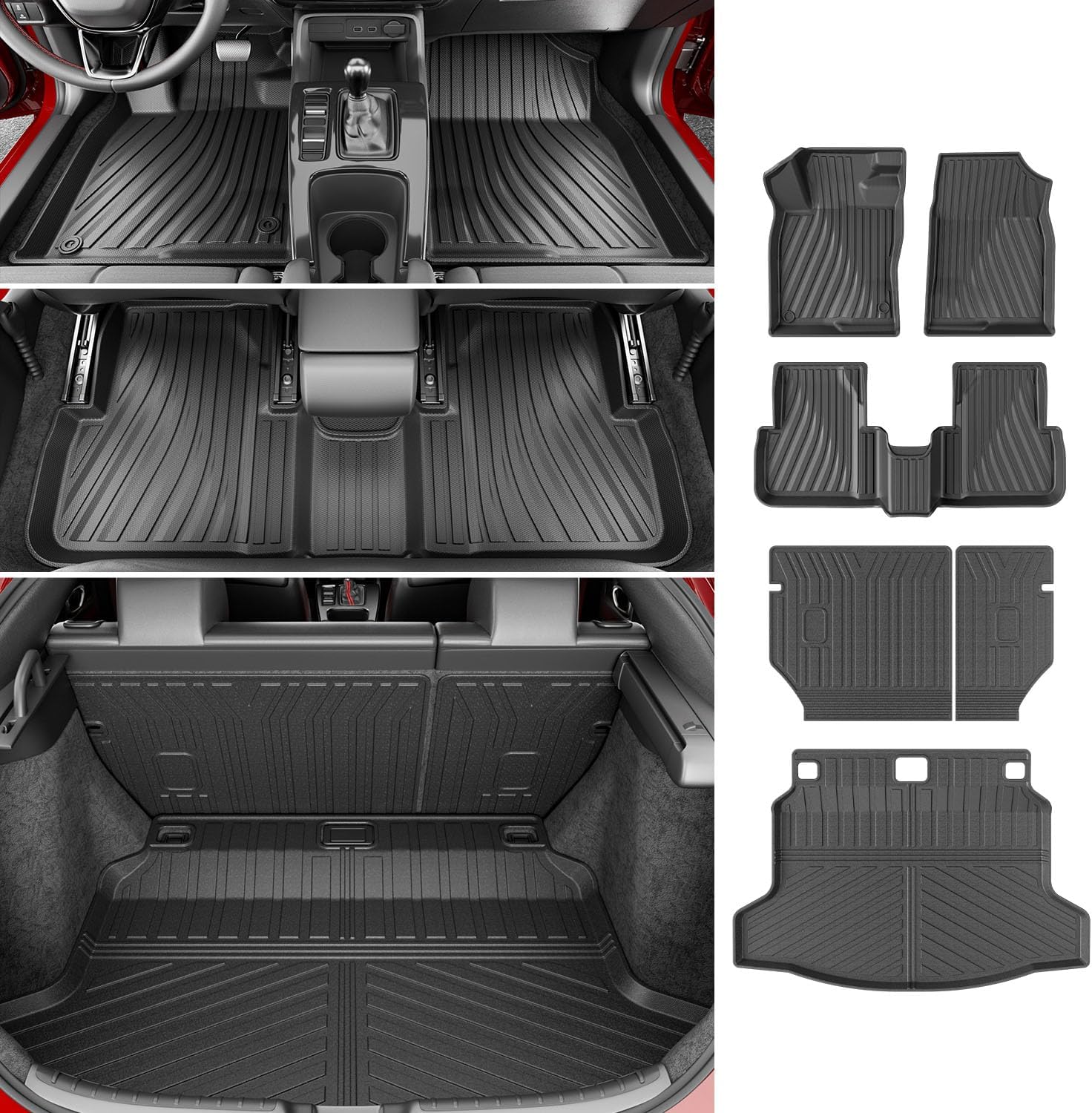 powoq Floor Mats Compatible with 2022-2026 Honda Civic Hatchback Cargo Mat Cargo Liner Floor Liner TPE Replacement for 2022-2026 Honda Civic Accessories (Trunk Mat+Backrest Mats+Floor mats)
