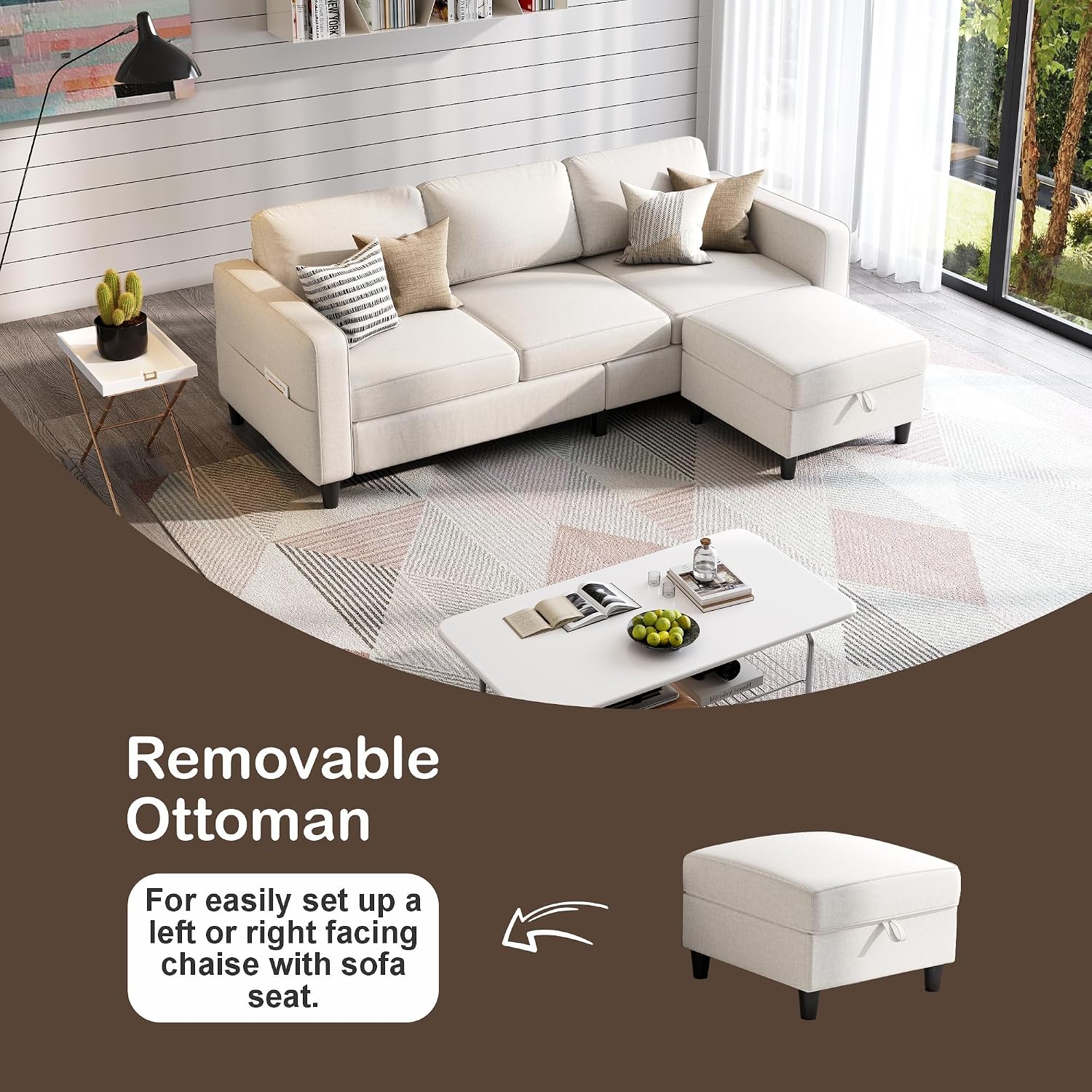 Grzyhem Sectional Sofas Couches for Living Room 78' L-Shaped Couch - Modern Linen Beige Sofa with Storage Ottoman USB for Apartments, Studios & Home Offices, Small Space