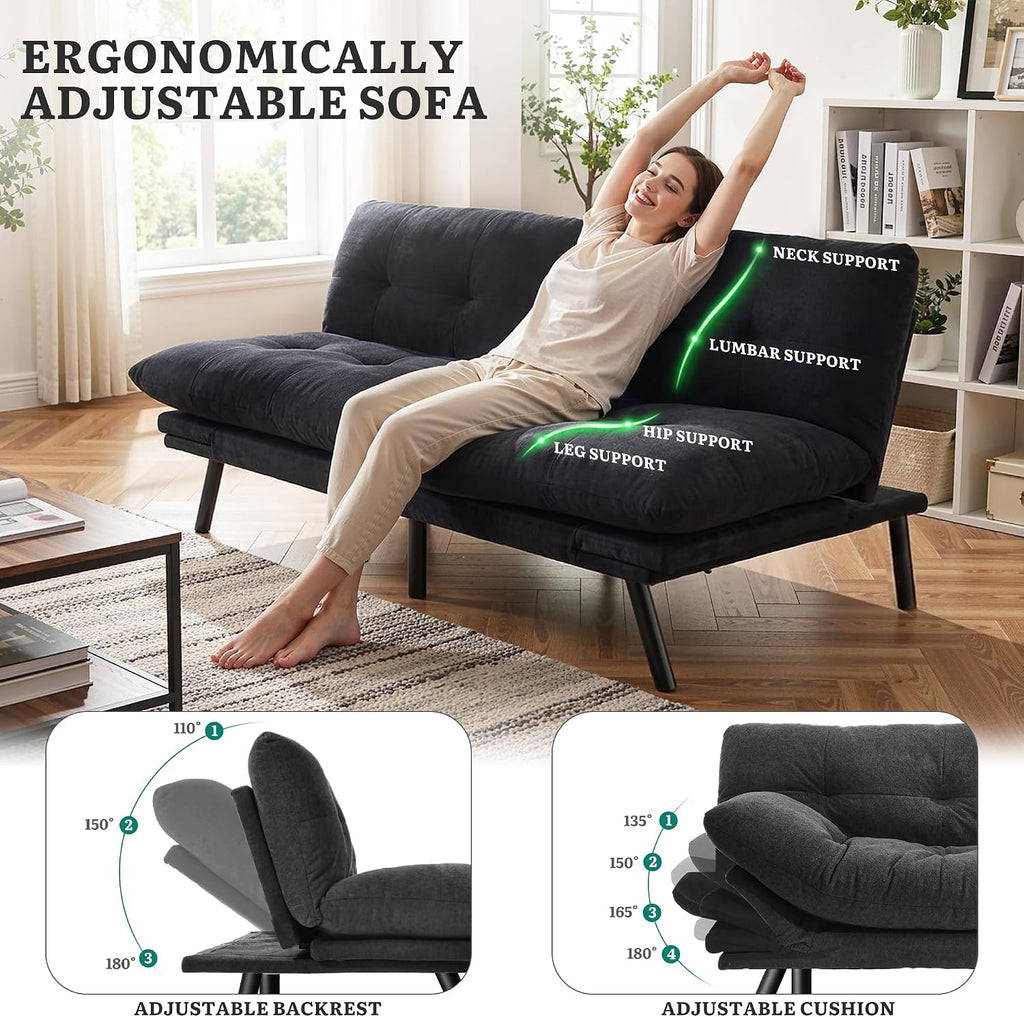 YITAHOME Convertible Futon Sofa Bed with Adjustable 3 Color Light Strip, 70' Folding Futon Set for Living Room Home Office Aprtment, Modern Futon Couch with Adjustable Backrest & Armrests, Black