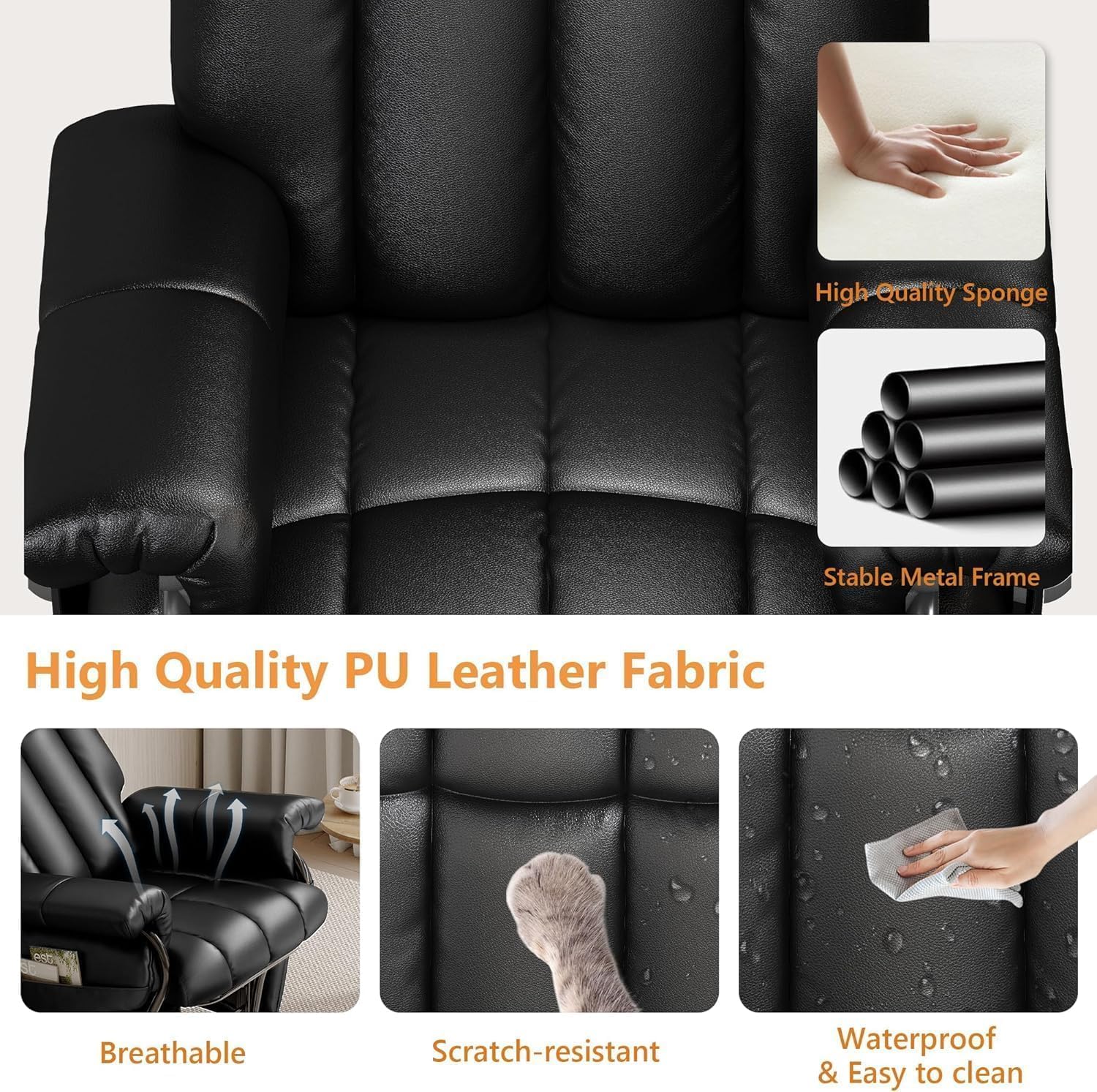 JIASTING 360° Swivel Recliner Chair, Nursing Glider Rocking Recliner Chair with Ottoman & Side Pockets, Gliding Chair for Nursery, Office, Living Room, Bedroom, Metal Frame