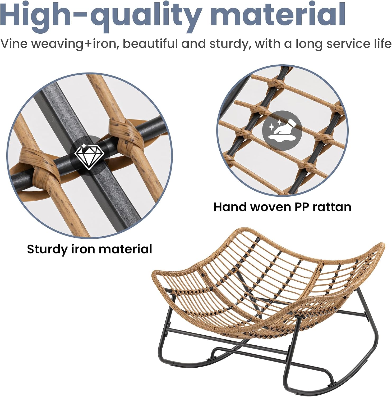 COSIEST Oversized Papasan Rocking Chair with Extra Thick Cushion - 45 in Rattan Wicker Egg Chair for Indoor/Outdoor Use, Swivel Lounge Chair for Patio, Living Room, Bedroom, Grey