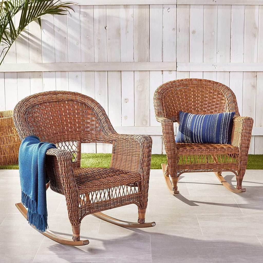 Jeco Rocker Wicker Chair - Set of 2, Patio Chair, Outdoor Rocking Chair Honey