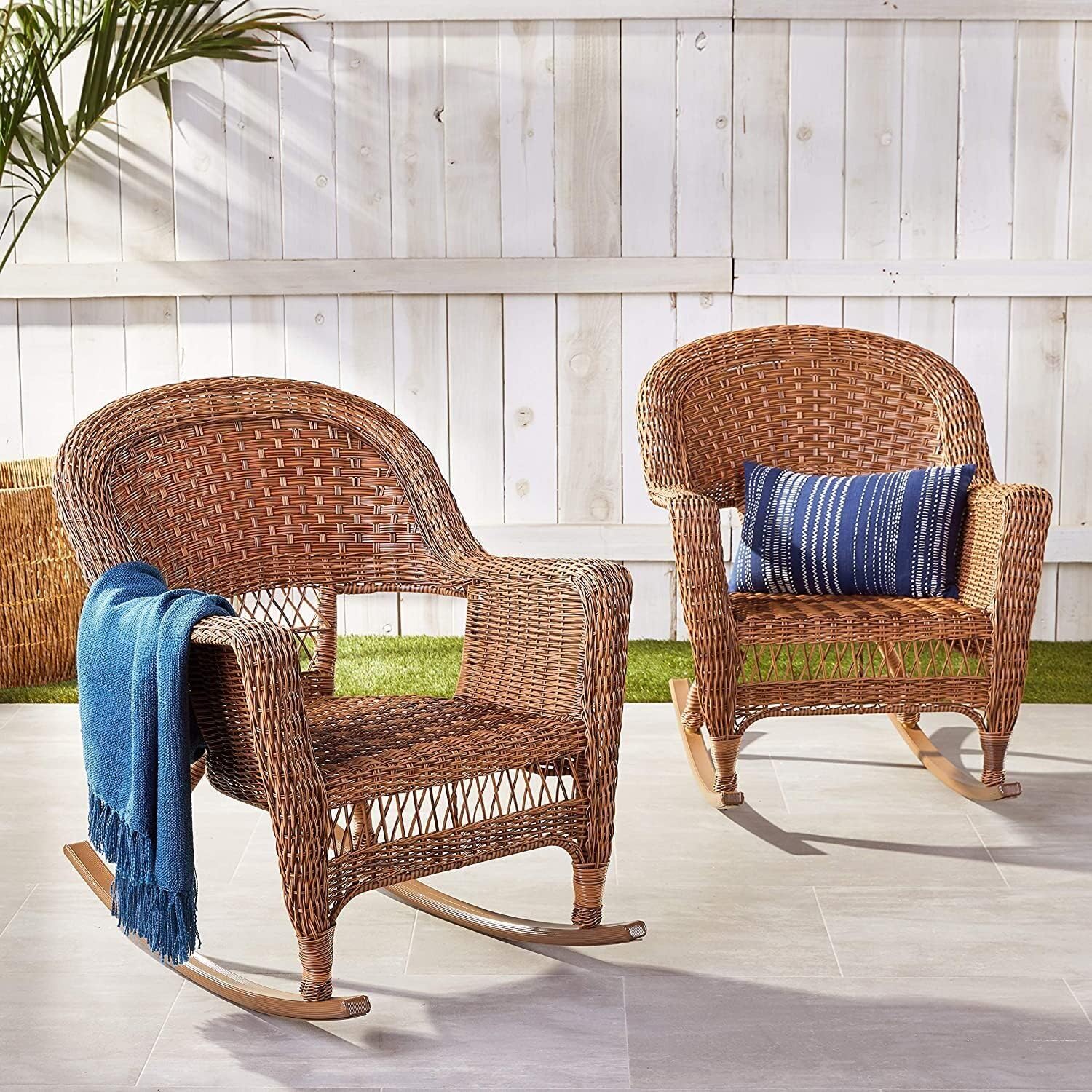 Jeco Rocker Wicker Chair - Set of 2, Patio Chair, Outdoor Rocking Chair Honey