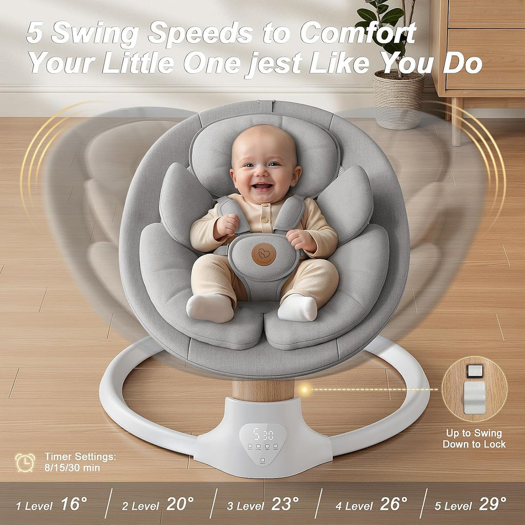 Baby Swings for Infants, FasonBaby Electric Baby Swing with 10 Preset Melodies, 5 Speeds, Remote Control and Bluetooth - Portable Infant Swing for Indoor and Outdoor(Grey)