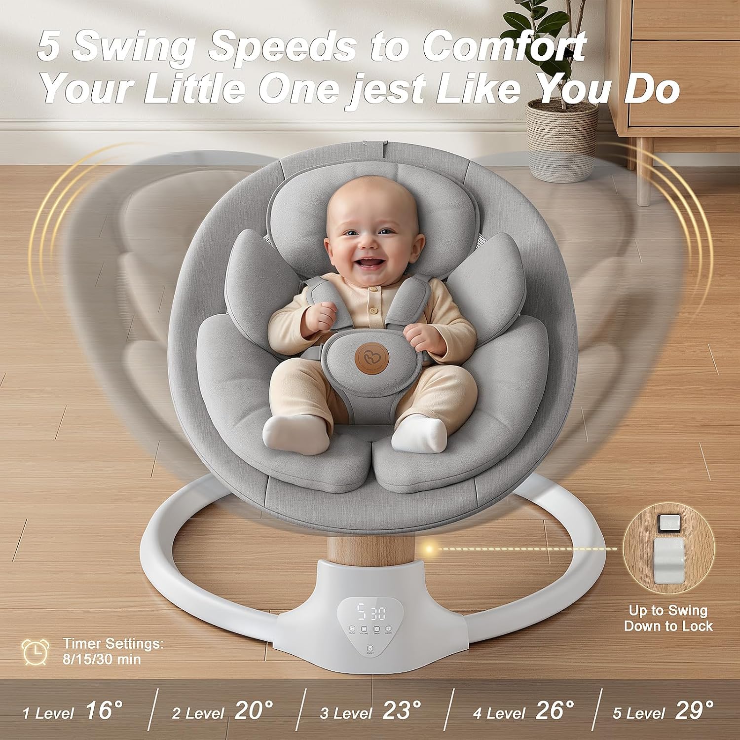 Baby Swings for Infants, FasonBaby Electric Baby Swing with 10 Preset Melodies, 5 Speeds, Remote Control and Bluetooth - Portable Infant Swing for Indoor and Outdoor(Grey)