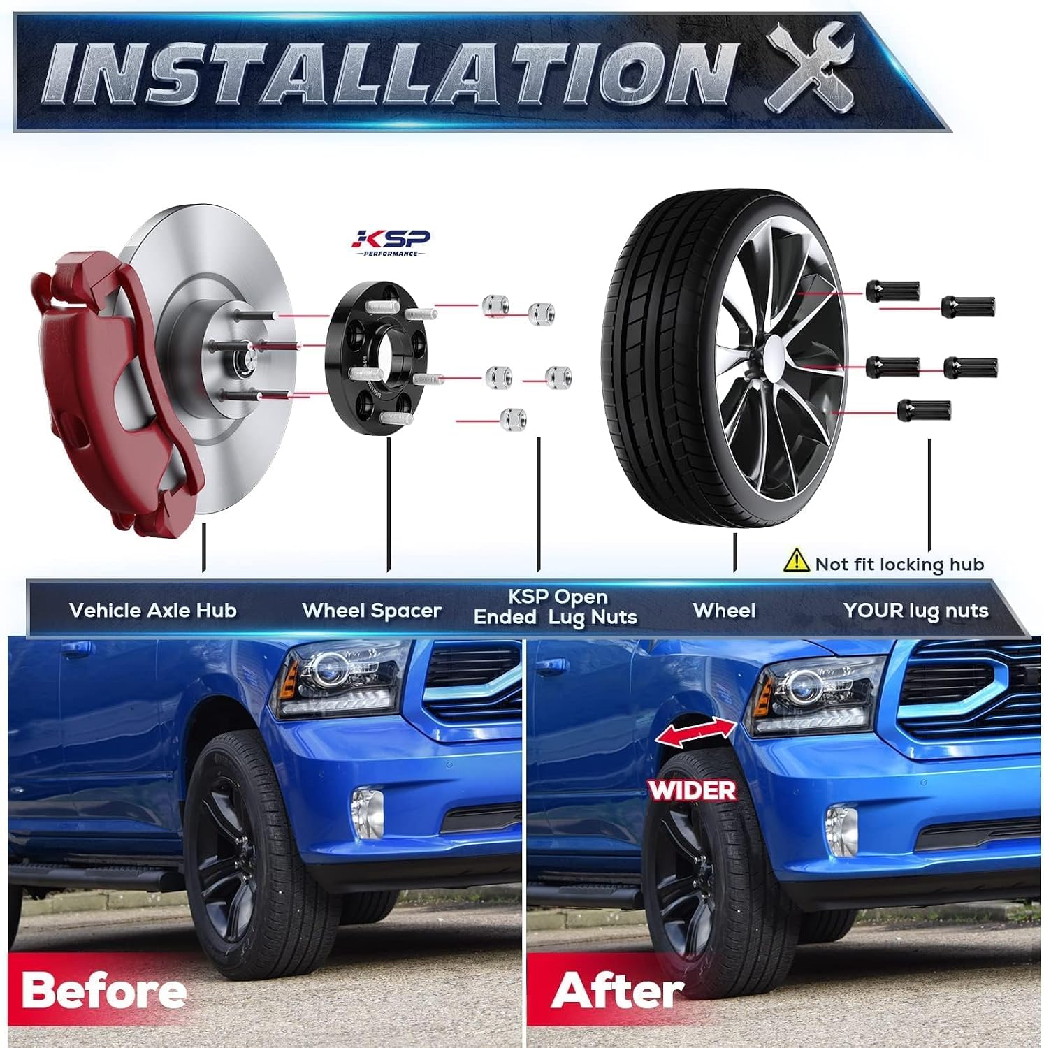 KSP 5X5.5 Ram 1500 Wheel Spacers, 1.5(38mm) 5x139.7mm to 5x139.7mm Hub Centric & 5 Lug Forged Wheel Spacers, Hub Bore 77.8mm Thread Pitch M14X1.5 for 2012-2018 Dodge Ram 1500, Package of 4Pcs Black