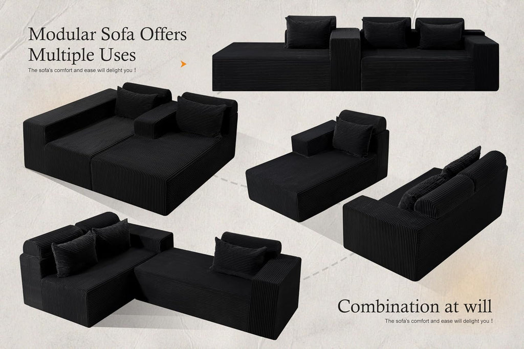 HABUTWAY Sectional Couches for Living Room,No Assembly L Shaped Couch 105' Modular Sectional Sofa Couch with Deep Seat,Cloud Couches Furniture Sets for Apartment,Corduroy (Black, Left Facing)