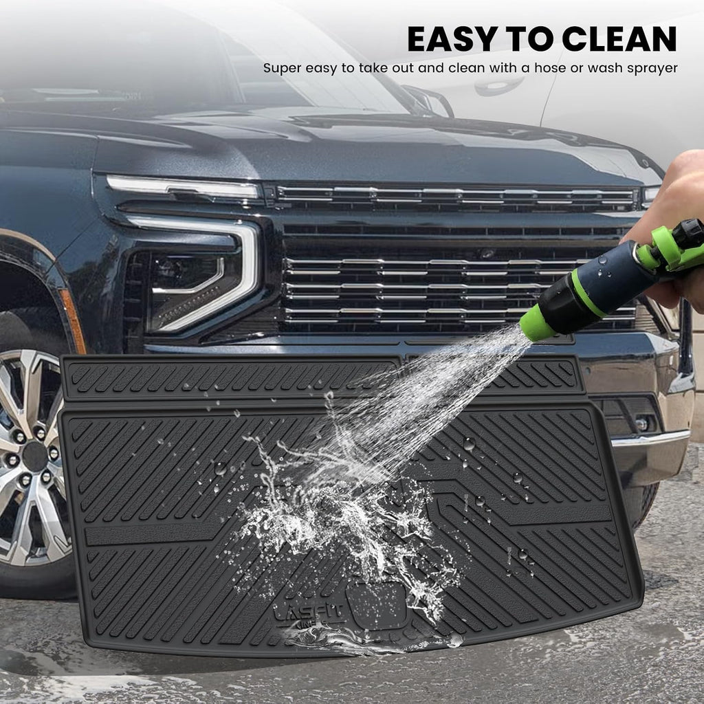 LASFIT Trunk Mat with Backrest Mat 2021-2026 for GMC Yukon (Only Yukon, Not Fit Yukon XL)/Cadillac Escalade (Only Escalade, Not Fit Escalade ESV)/Chevrolet Chevy Tahoe, All Weather TPE Custom Fit