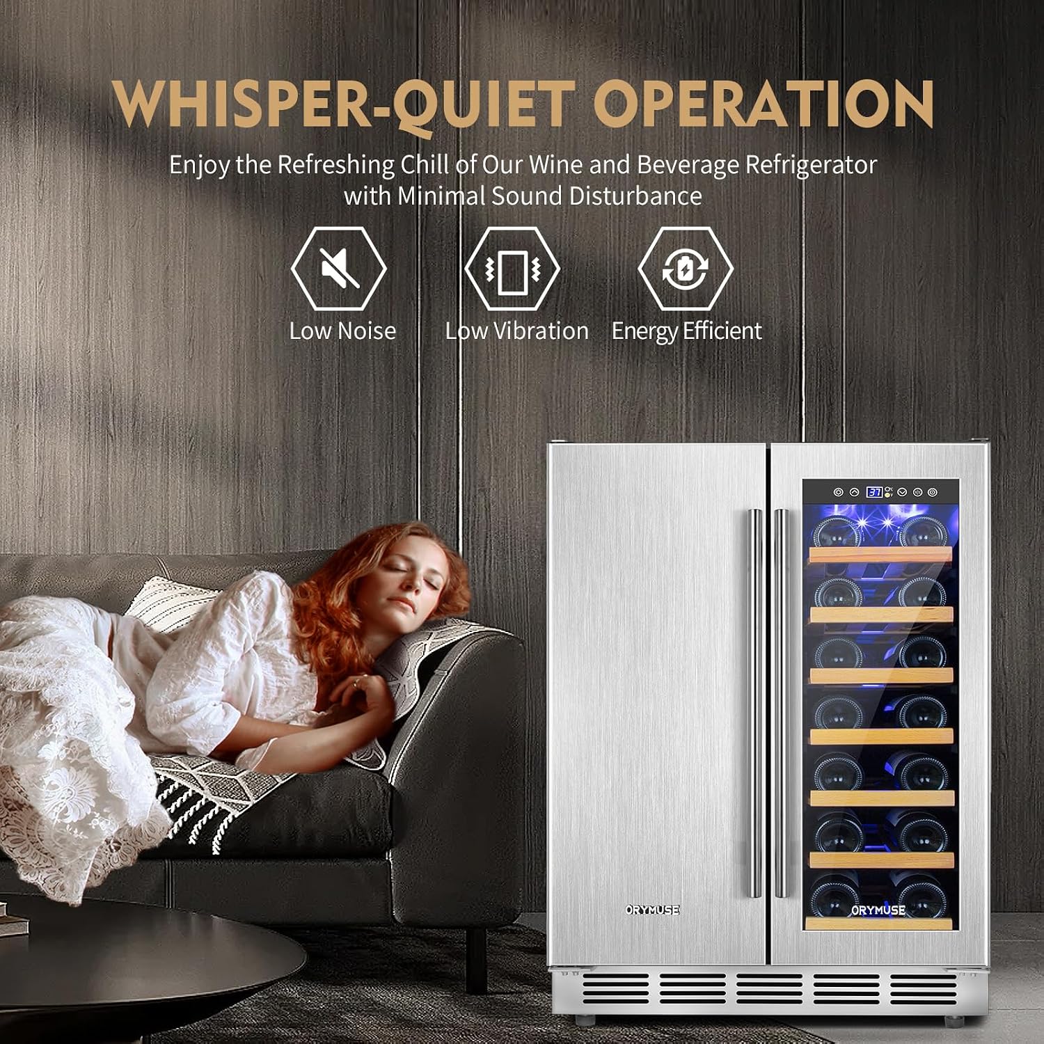ORYMUSE Wine and Beverage Refrigerator Dual Zone, 24' Undercounter Beverage Fridge for Soda, Water and Beer, Built-in/Freestanding, Holds 20 Bottles & 88 Cans, Stainless Steel