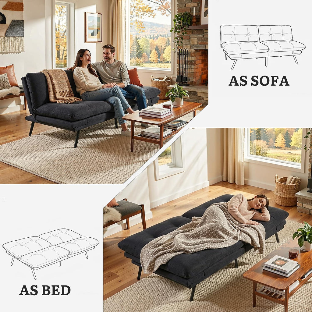 YITAHOME Convertible Futon Sofa Bed with Adjustable 3 Color Light Strip, 70' Folding Futon Set for Living Room Home Office Aprtment, Modern Futon Couch with Adjustable Backrest & Armrests, Black
