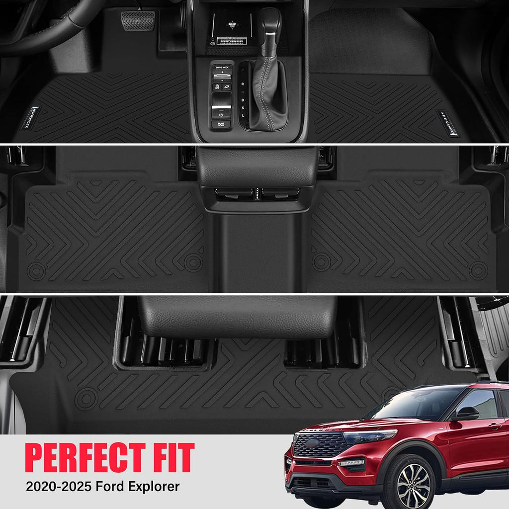 Floor Mats &Trunk Mat for 2020-2025 Ford Explorer 7 Seats with Backrest Mat All Weather TPE Rubber Cargo Liner for 2020-2025 Ford Explorer Accessories